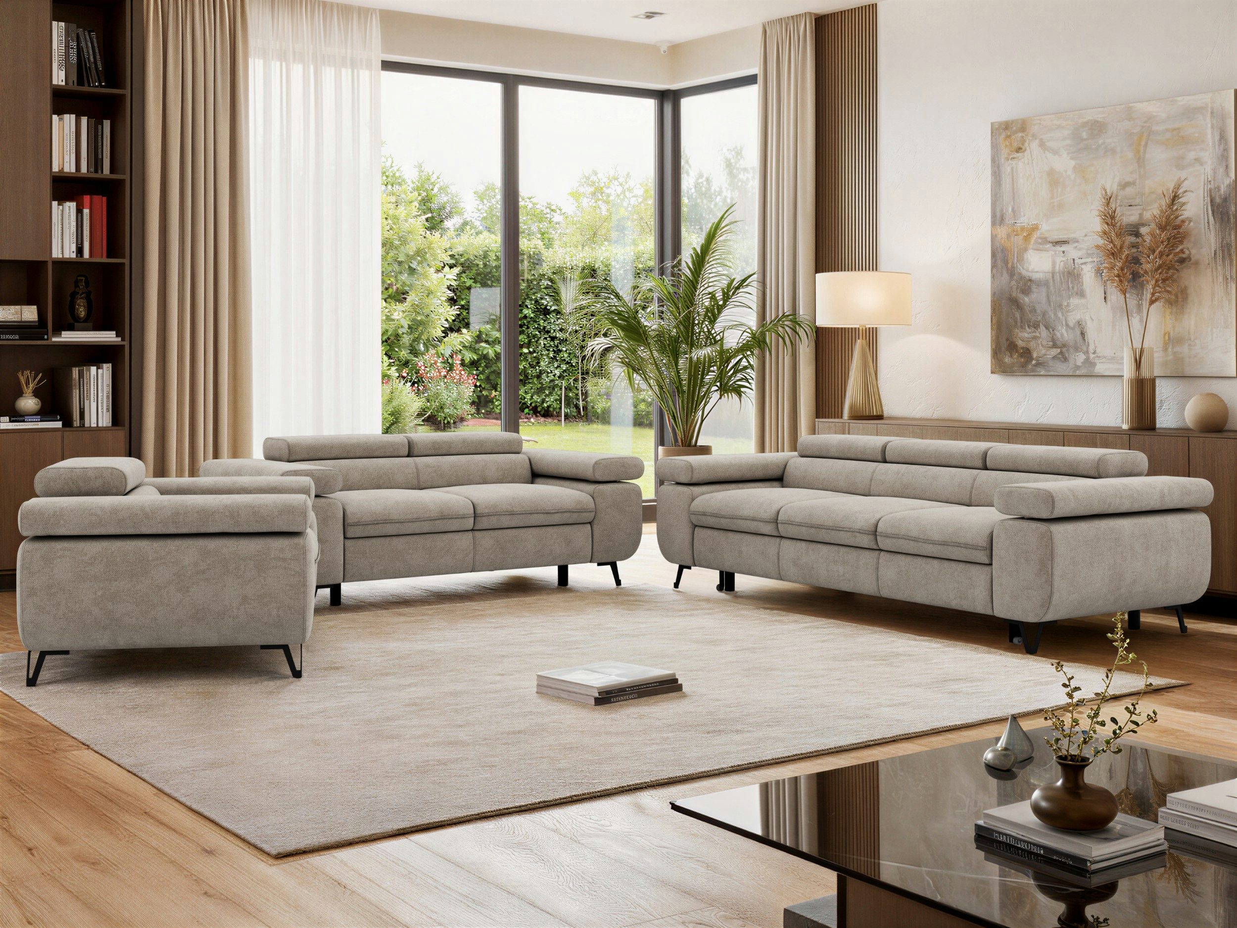 MKS MÖBEL Polstergarnitur PETER, (1+2+3, Set, modernes Sofa-Set, Couchgarnitur fürs Wohnzimmer), freistehend, verstellbare Kopfstützen und Armlehnen