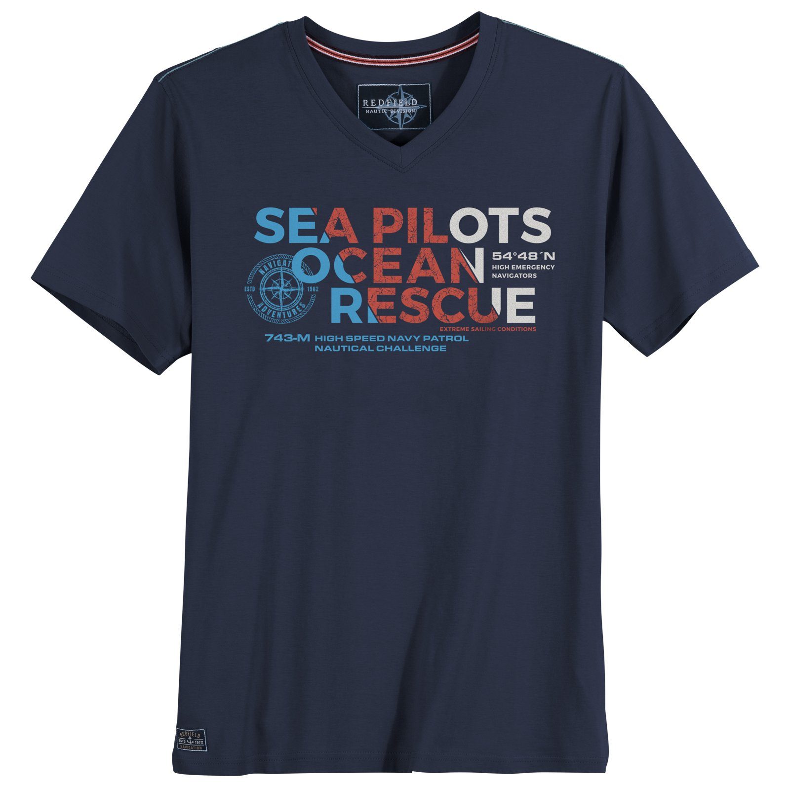navy V-Neck PILOTS Größen SEA redfield T-Shirt Große Herren Redfield V-Shirt