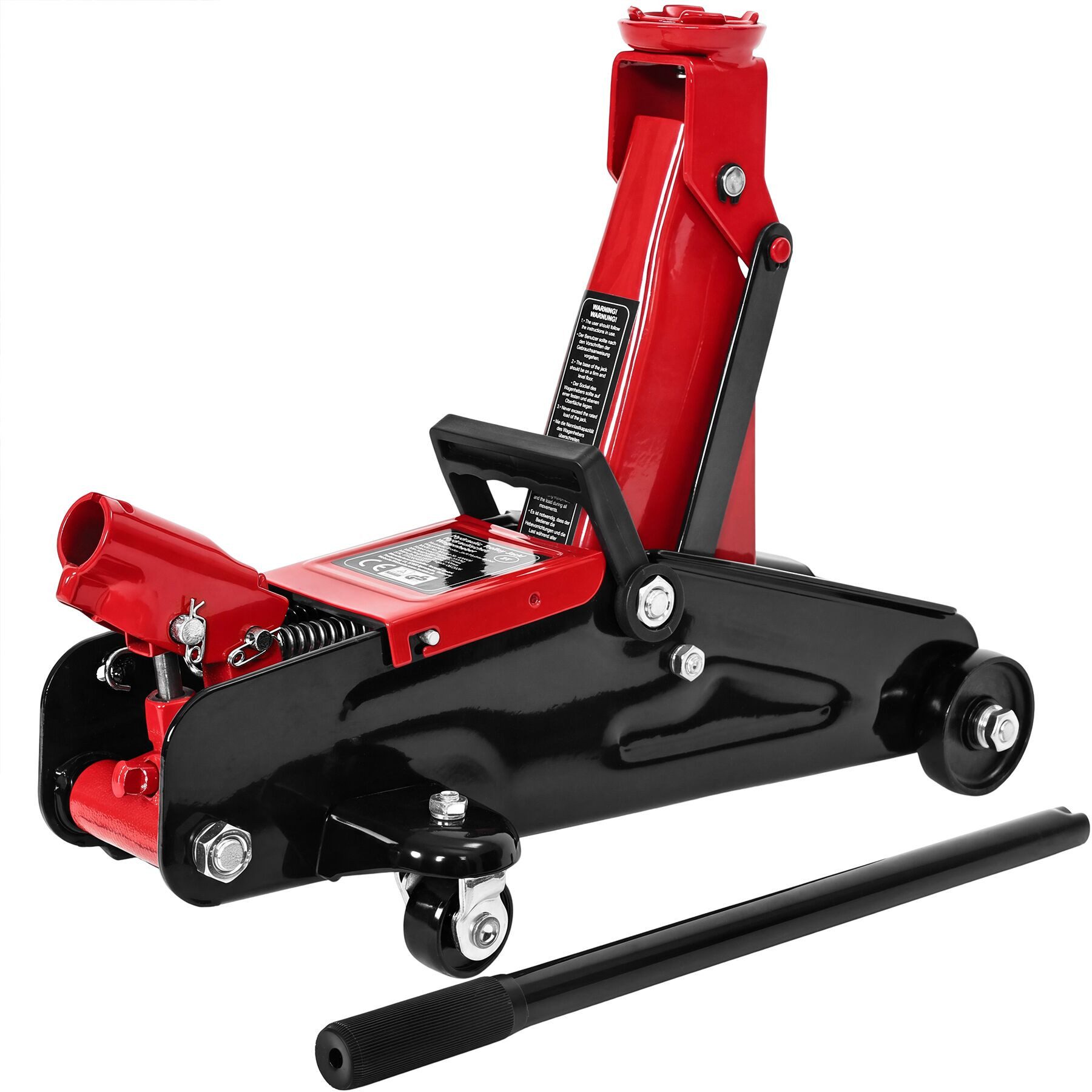 tectake Klappbock Hydraulischer Wagenheber 2 t TÜV-geprüft mit Tragegriff, (Hydraulik Wagenheber Jack, in Schwarz/rot), Hubhöhe 125–330 mm, 360°-Lenkrollen, Pumphebel