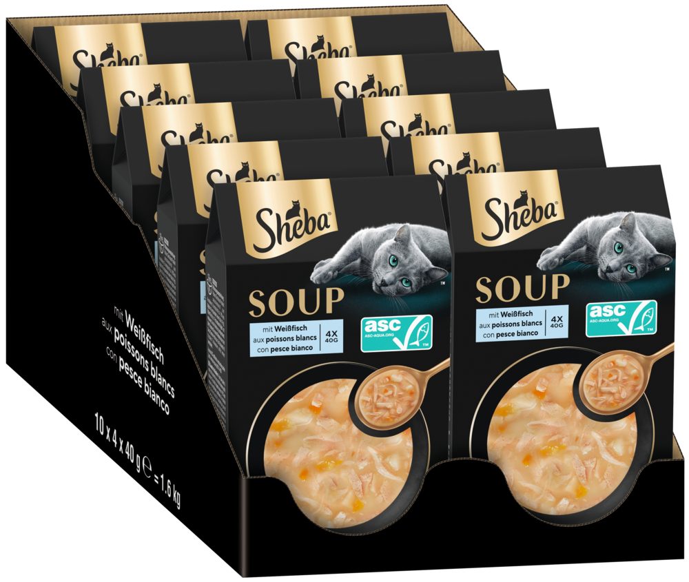 Sheba SHEBA® Portionsbeutel Multipack Soup mit Weißfisch 10 x 4 x 40g, Nassfutter für: Katze von Sheba