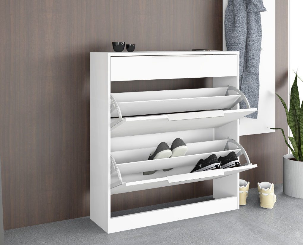 borchardt Möbel Garderoben-Set Oliva, Schuhschrank, Spiegel, Garderobenpaneel, (3-St), 3-teilig, Schuhkipper mit Doppelschuhtrommeln und Metallgriffen