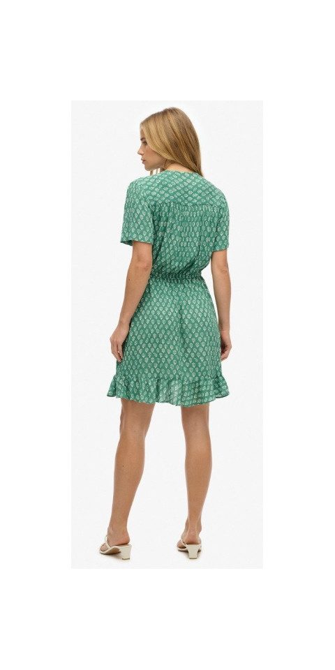 Superdry Jerseykleid SS PRINTED MINI WRAP DRESS FLORAL BLOCK GREEN