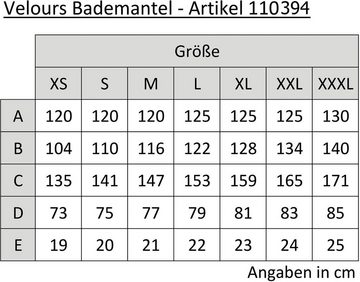 Biberna Unisex-Bademantel Meike, Langform, Frotteevelours, Kapuze, Gürtel, Velours Bademantel für Damen & Herren, mit Kapuze, feine Samt-Optik