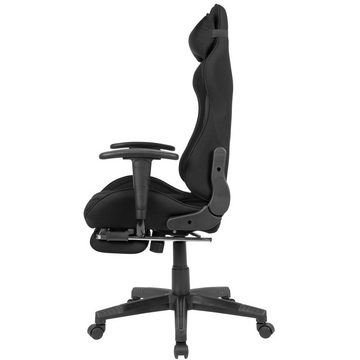 Amstyle Gaming Chair SPM1.417 (Stoff Schwarz Modern, Drehstuhl bis 120 kg), Schreibtischstuhl mit ausziehbarer Fußstütze