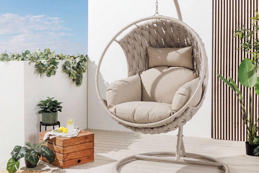 riess-ambiente Hängesessel ROPE greige - Aluminium, Outdoor & Indoor, Kissen, wetterfest, modern (Einzelartikel, 1-St), Lounge-Sessel aus Polyrattan - ideal für Garten, Terrasse oder Balkon