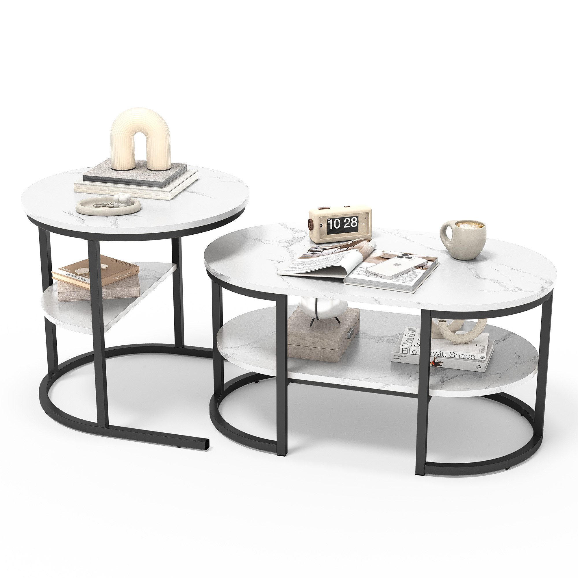 FUROKOY Couchtisch 2er-Satztisch Beistelltisch stapelbarer Sofatisch (Runde günstig online kaufen