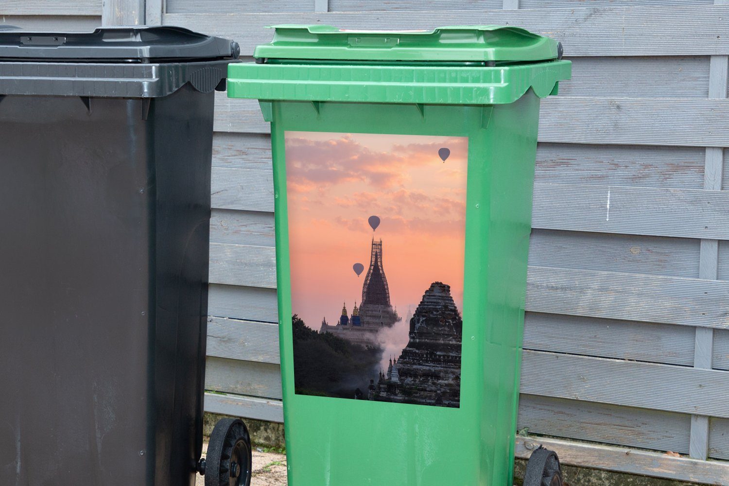 Mülleimer-aufkleber, Mülltonne, Wandsticker Ananda-Tempel MuchoWow Sticker, Abfalbehälter Abenddämmerung St), Bagan Container, (1