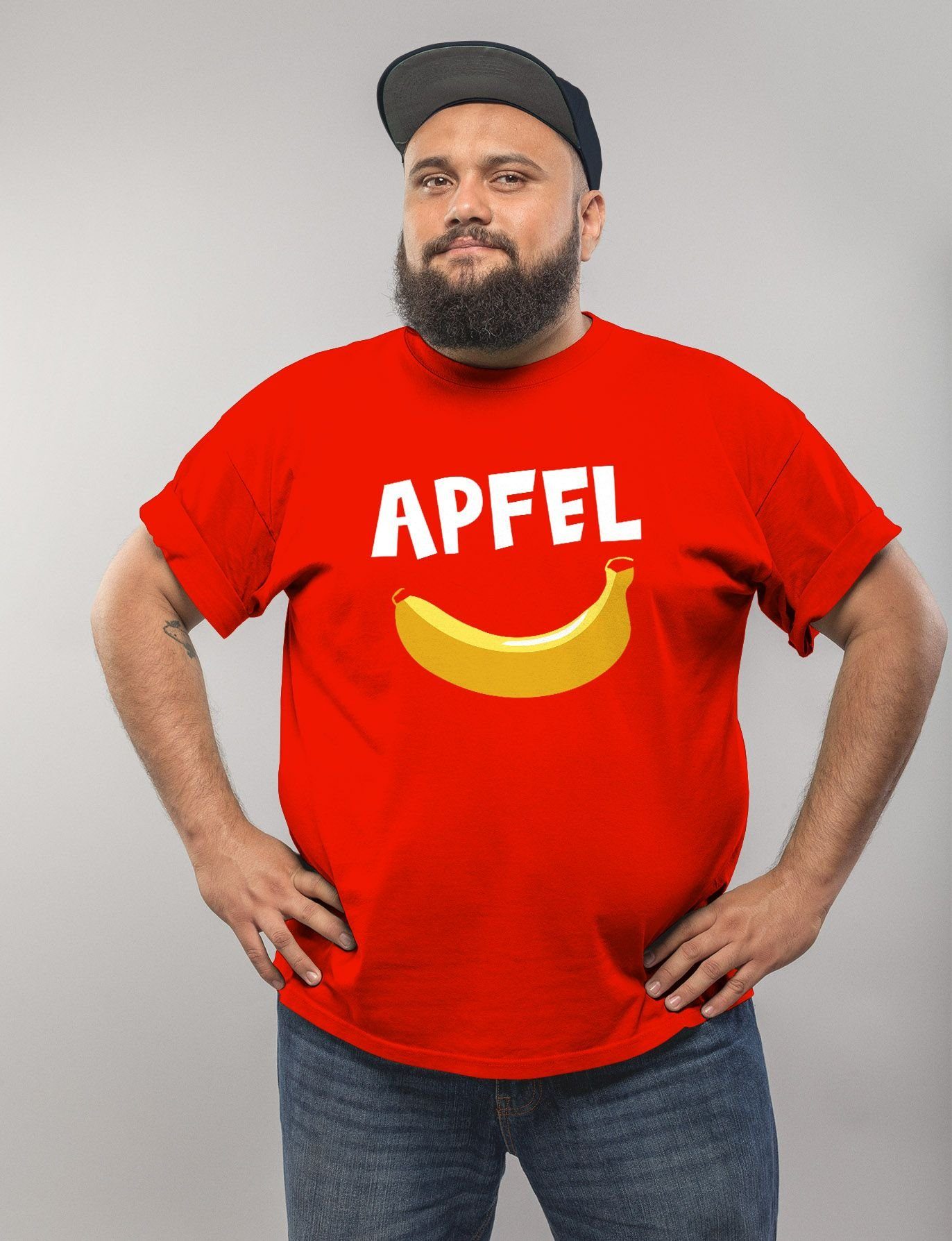 Aufdruck Spruch Banane Apfel MoonWorks Print Scherz lustiger T-Shirt mit Fun-Shirt Herren Print-Shirt Moonworks® Witz lustig rot