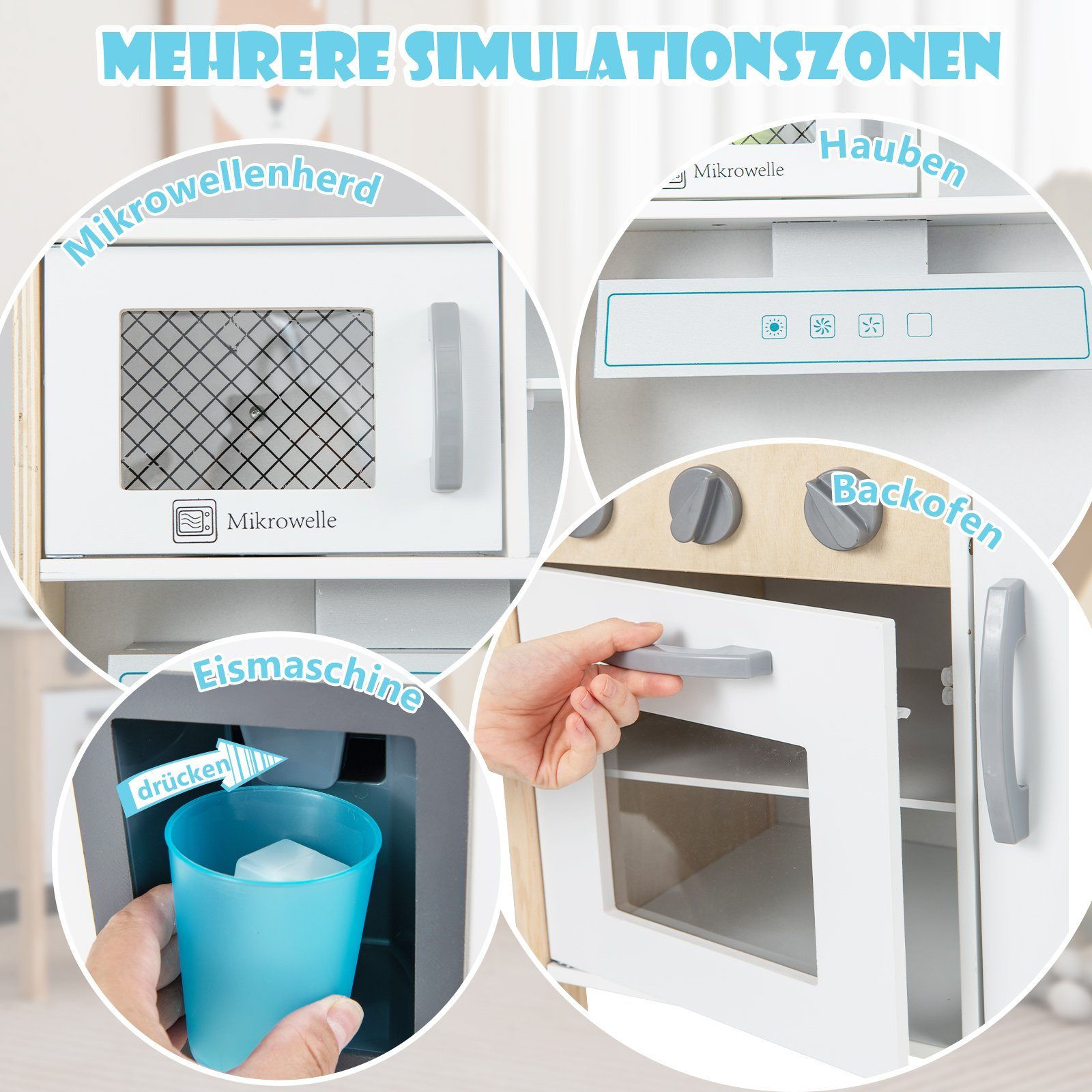 COSTWAY Spielküche Kinderküche, mit 18 TLG. Zubehör