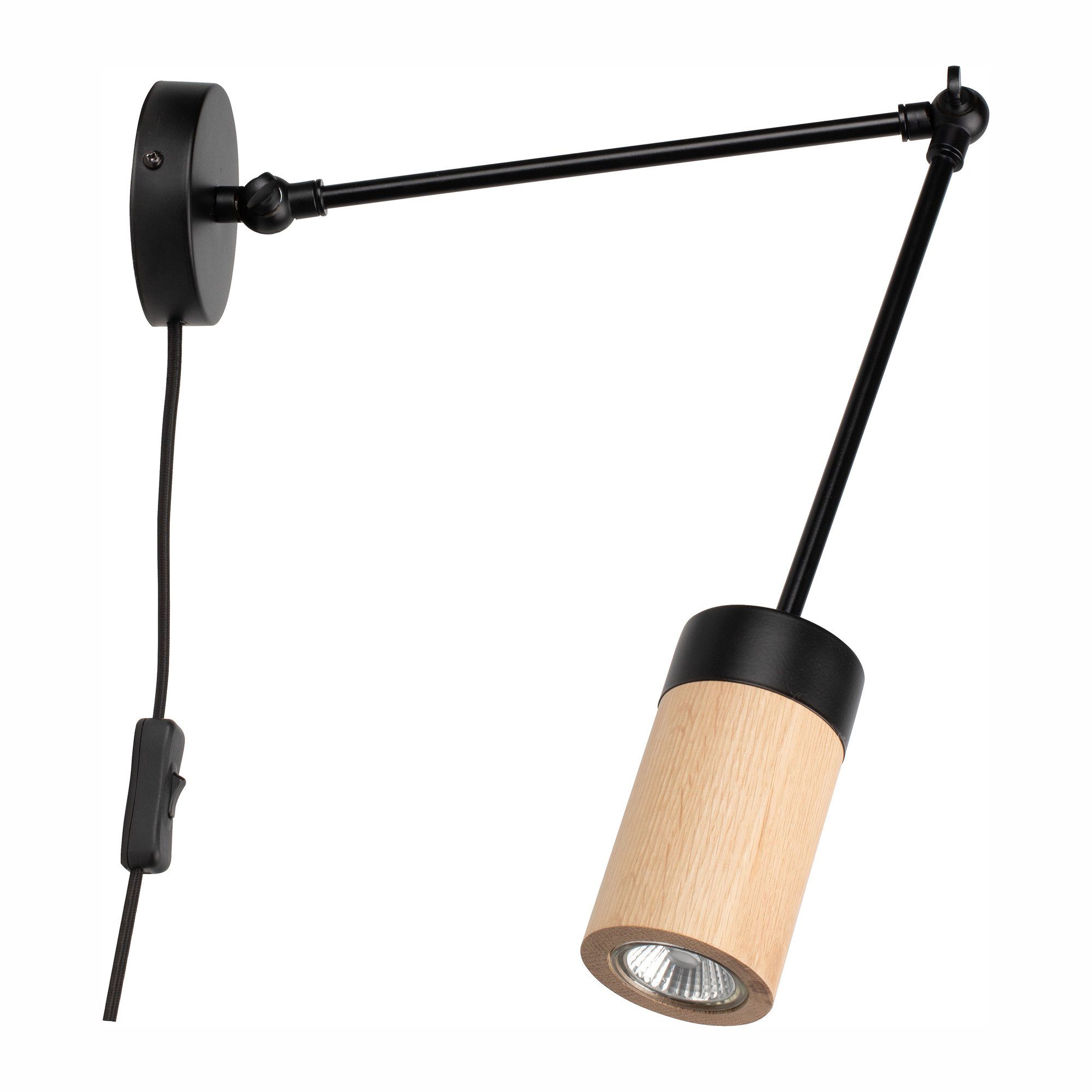 BRITOP LIGHTING Wandleuchte ANNICK, LED wechselbar, Warmweiß, Mit flexiblem Arm, LED-Leuchtmittel inkl., edles Eichenholz und Metall