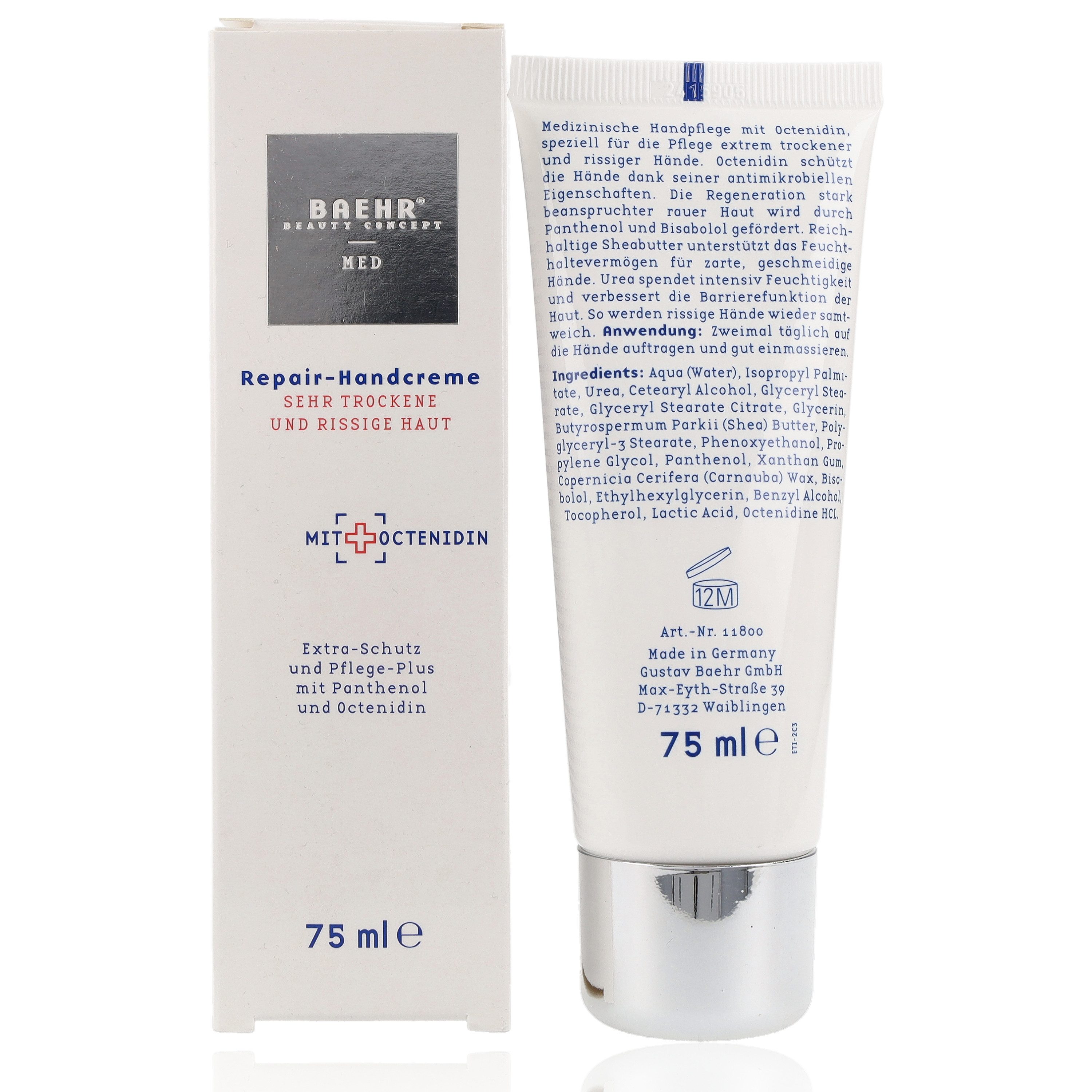 BAEHR BEAUTY CONCEPT Handcreme Baehr Beauty Concept MED Repair-Handcreme 75ml antimikrobiell mit Octenidin, 1-tlg., Intensivpflege für extrem trockene, rissige Haut