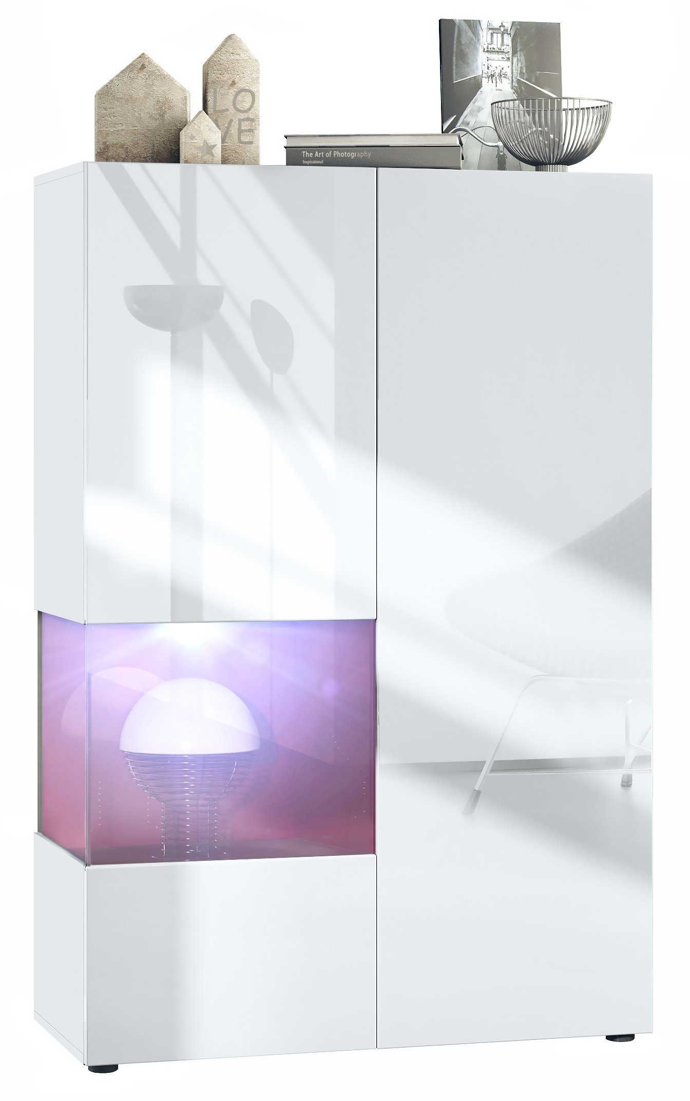 Vladon Standvitrine Morena V2 (Standvitrine, mit 2 Türen und Glaseinsatz inkl. LED-Beleuchtung) Weiß matt/Weiß Hochglanz/Bordeaux Hochglanz (91,5 x 136,5 x 37 cm)