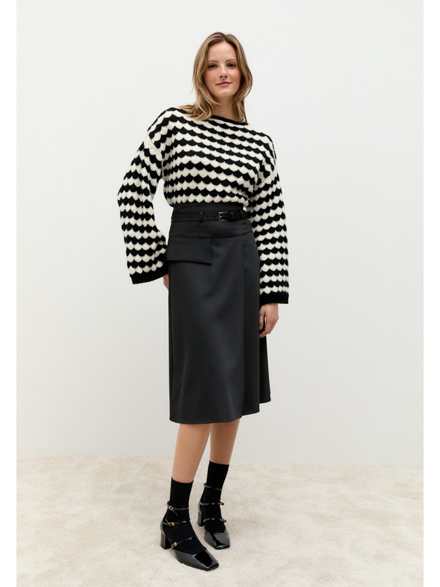 MORE&MORE Strickpullover gestreifter Pullover, voluminöse Ärmel