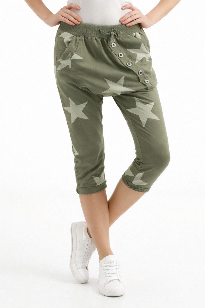 Mississhop Caprihose Damen Capri Hose Boyfriend Hose Jogginghose mit Sterne M. 167
