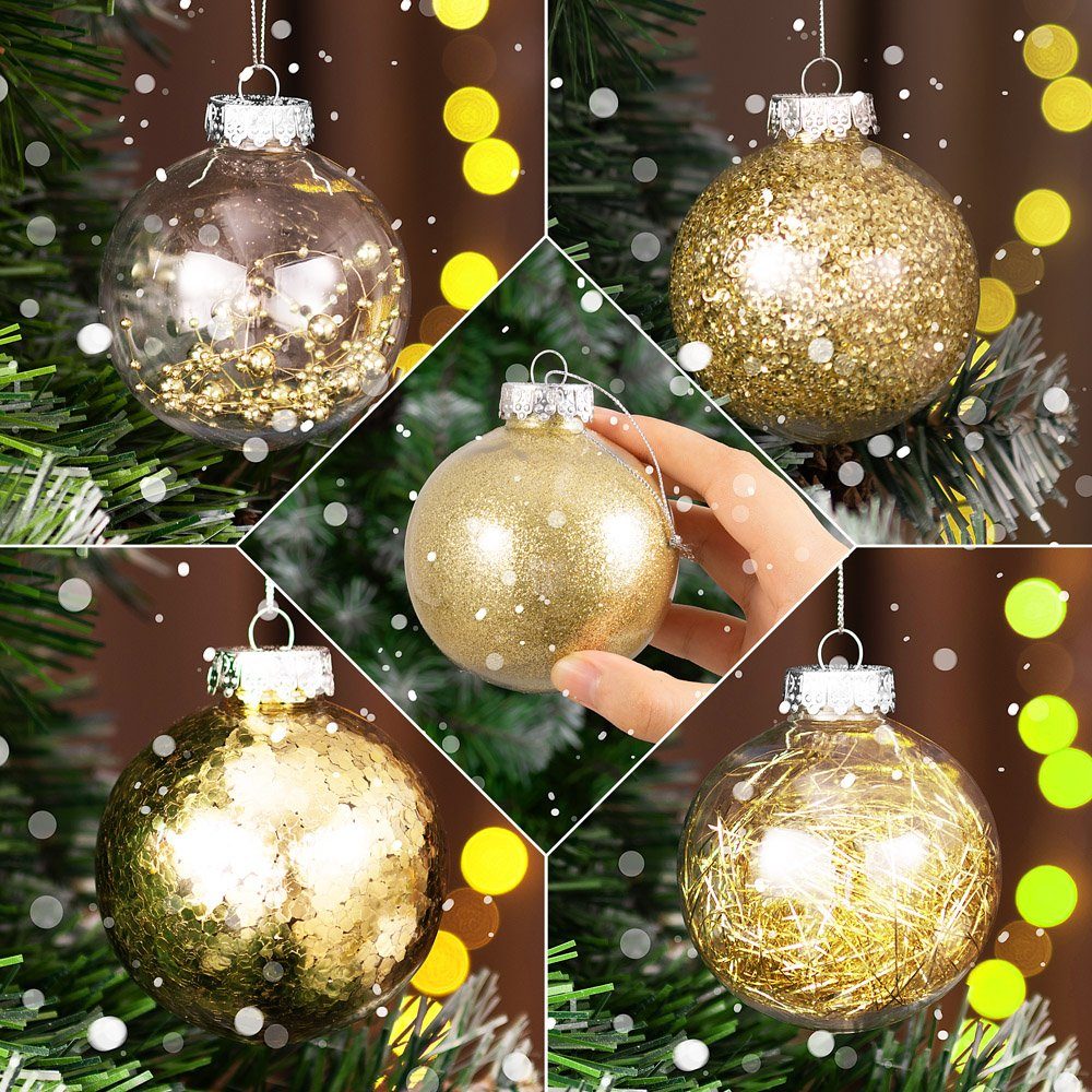 Casaria Weihnachtsbaumkugel, Christbaumkugeln 24tlg Ø6cm transparent Gold gefüllt Kunststoff