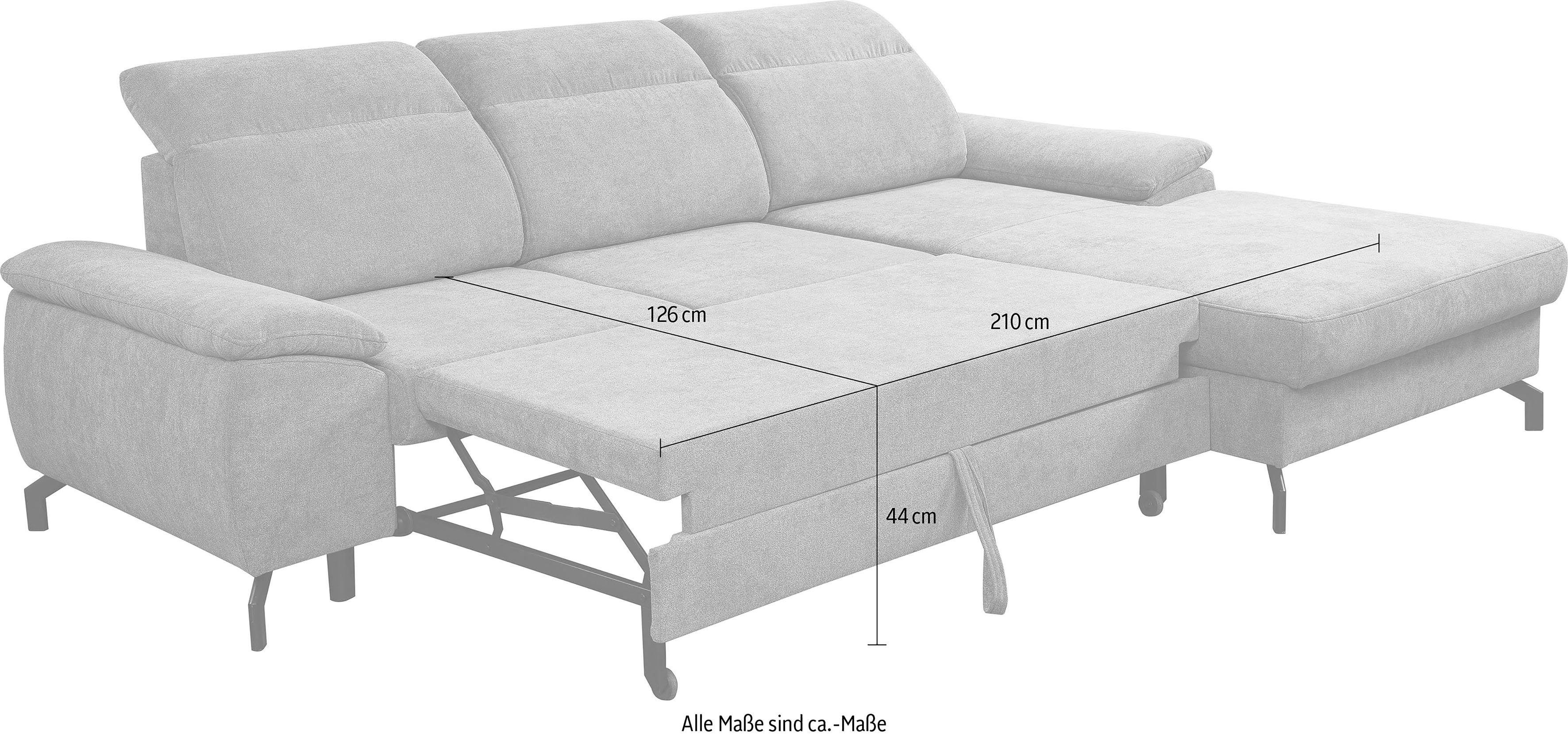 Kopfteile Ecksofa WERK2 | Hellgrau Hellgrau verstellbar Schlaffunktion, Modernes Sofa Hellgrau mit Panama, Bettkasten, |