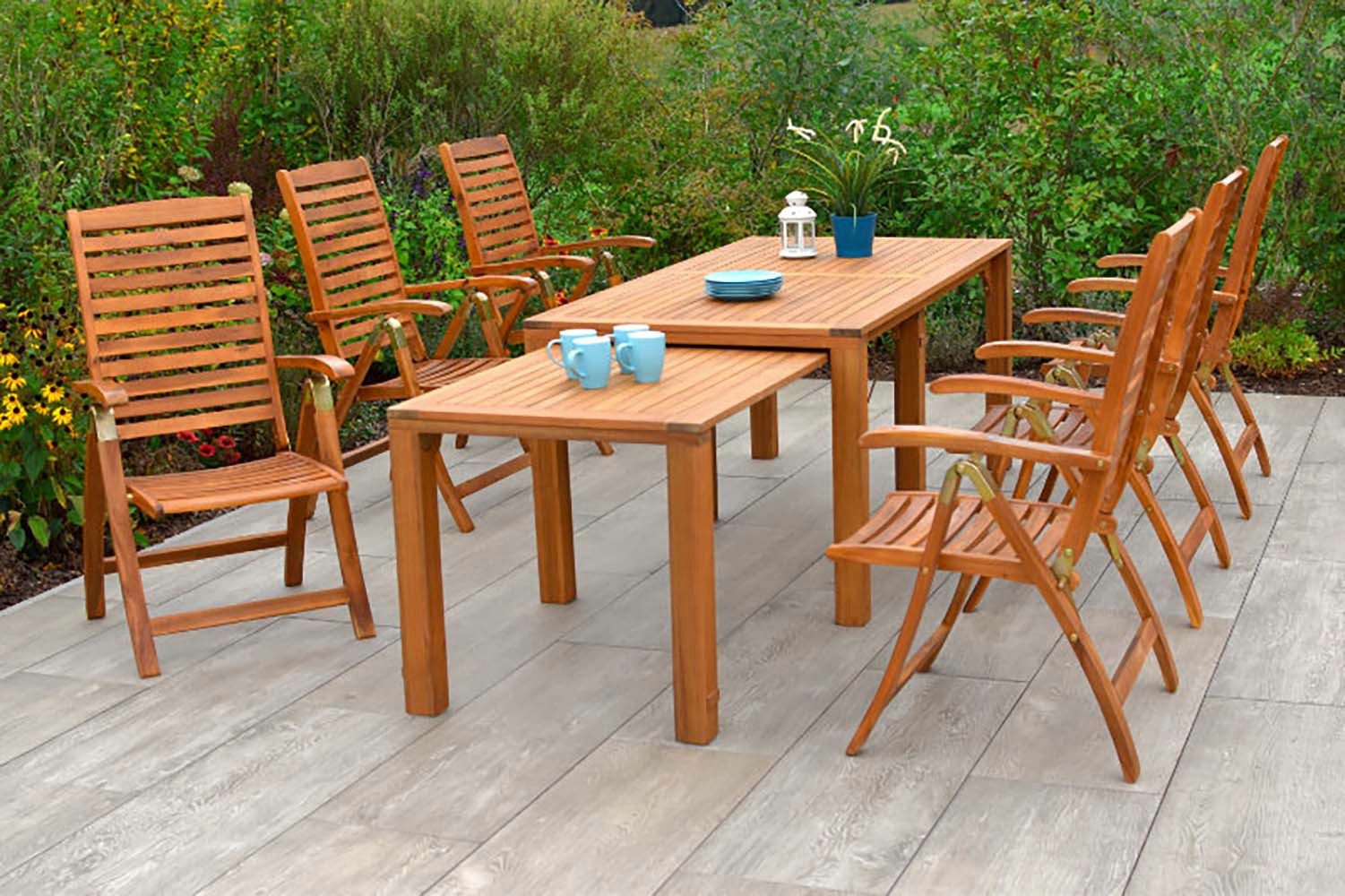 MERXX Garten-Essgruppe Paraiba, (Set, 7-tlg), 6 Klappsessel, 5-fach verstellbar, Ausziehtisch – Bild 2 von 5