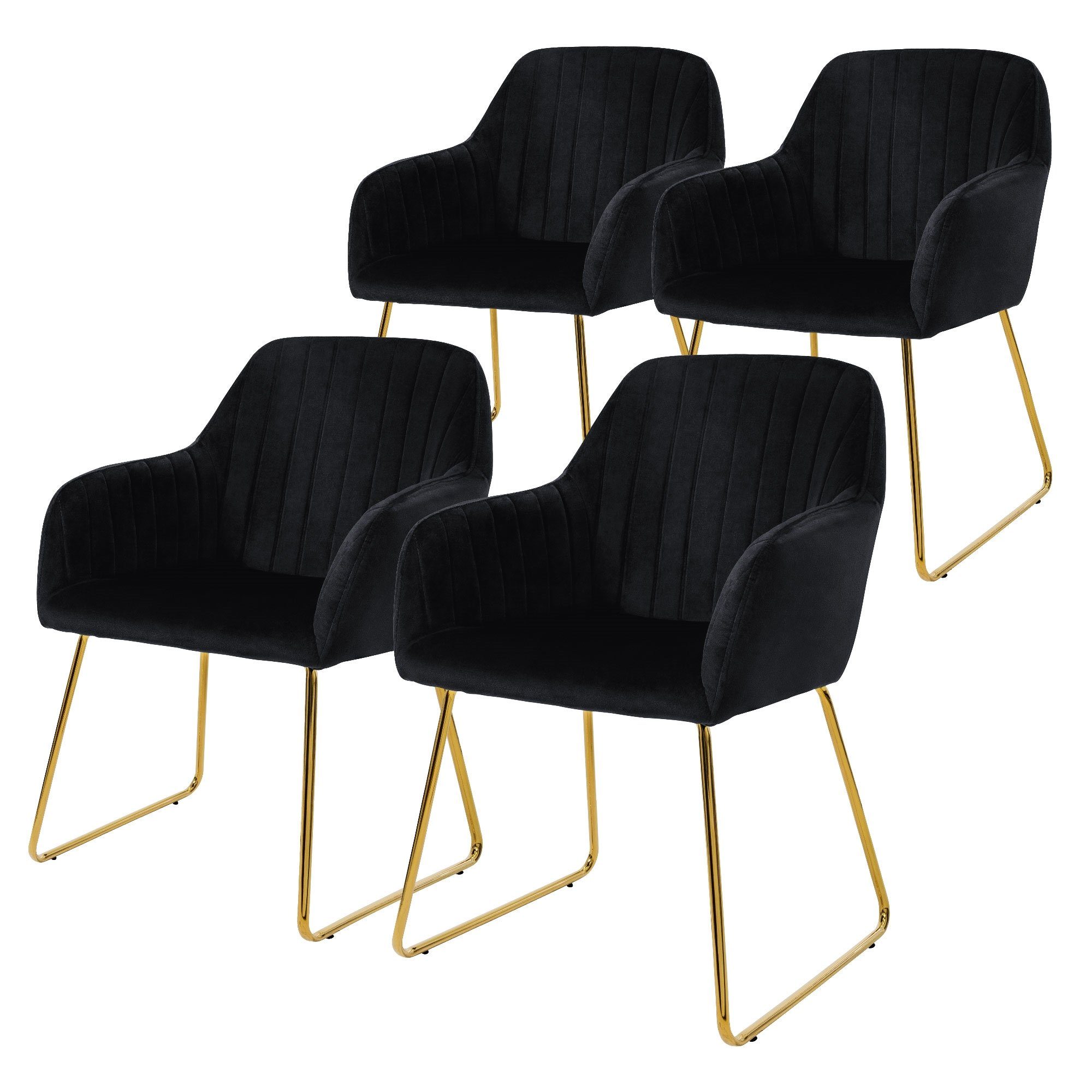 ML-DESIGN Stuhl Küchenstühle Polsterstühle Wohnzimmerstühle, 4er Set Schwarz Samtbezug Metallbeine ergonomisch