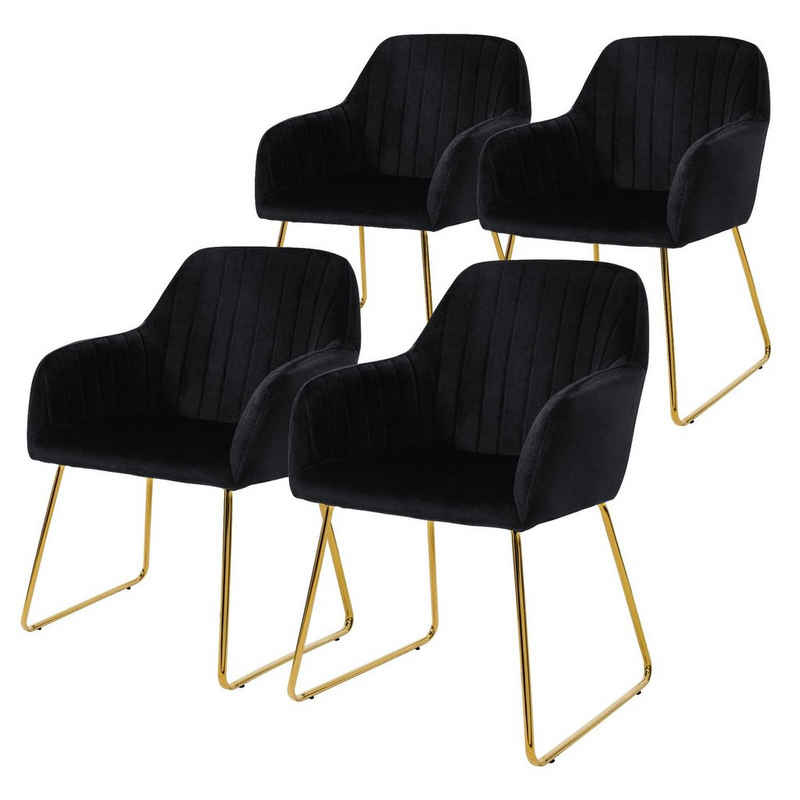 ML-DESIGN Stuhl Esszimmerstühle Sitzfläche aus Samt mit Metallgestell Polsterstuhl (4 St), 4x Wohnzimmerstühle Schwarz 57cmx60cmx82cm mit Gold Beine Sessel