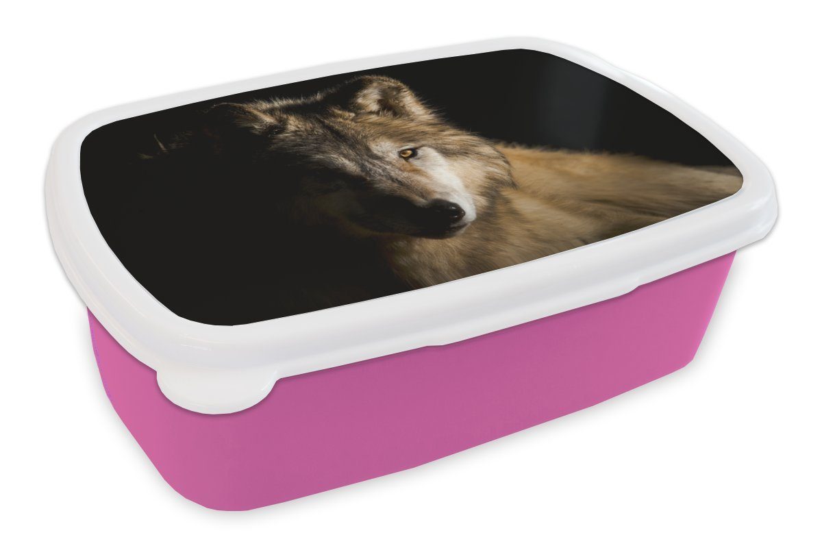 MuchoWow Lunchbox Polarwolf, Kunststoff, (2-tlg), Brotbox für Erwachsene, Brotdose Kinder, Snackbox, Mädchen, Kunststoff rosa
