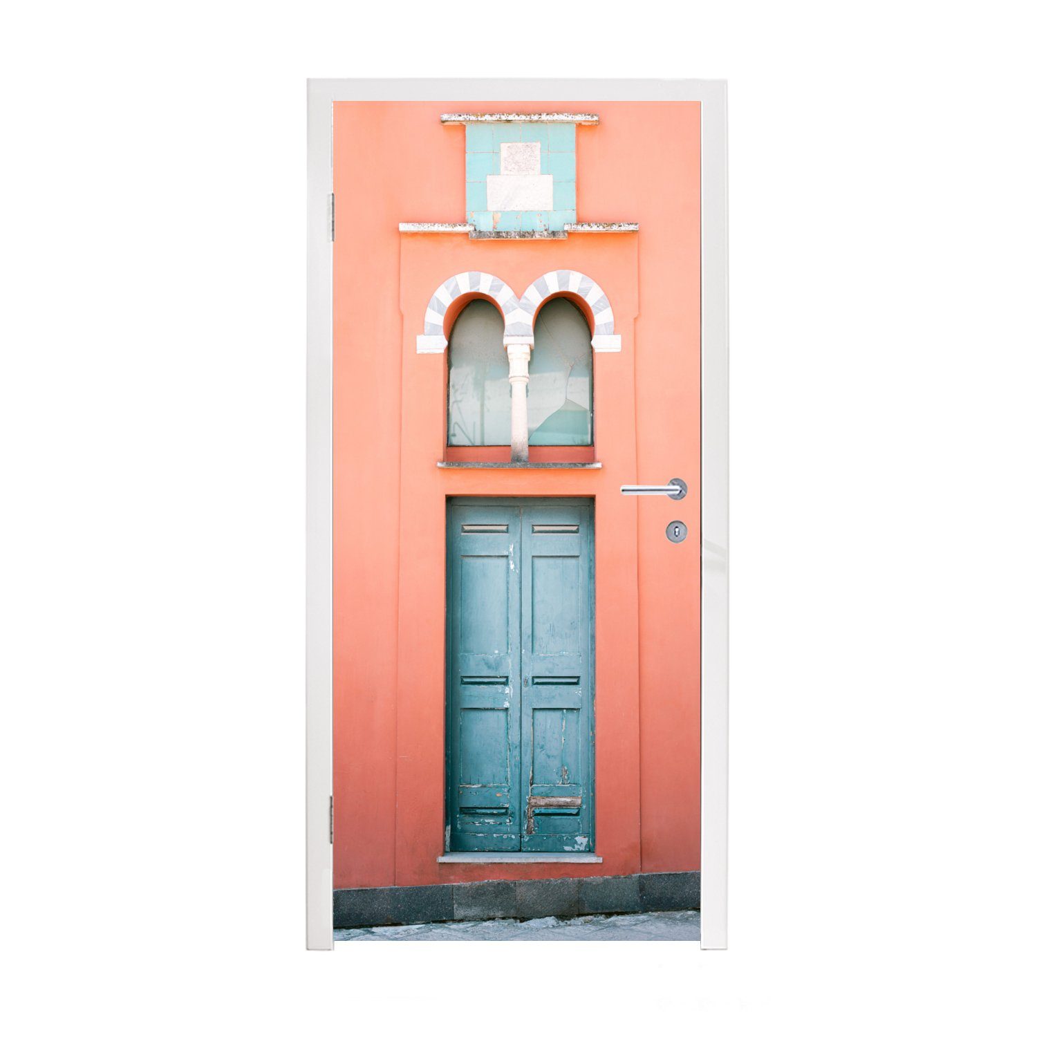 MuchoWow Türtapete Tür - Blau - Architektur - Rot, Matt, bedruckt, (1 St), Fototapete für Tür, Türaufkleber, 75x205 cm