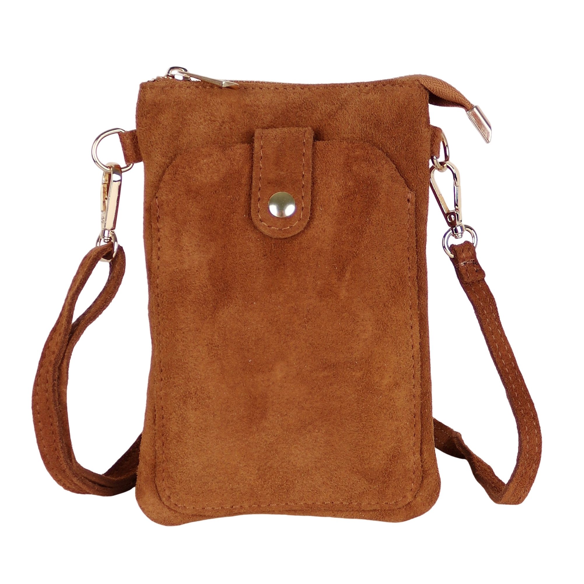 MIRROSI Handytasche Damen Kleine Umhängetasche aus Wildleder Made in Itlay (ca.14x21x3cm), Mini Handytasche zum Umhängen, Handy Tasche