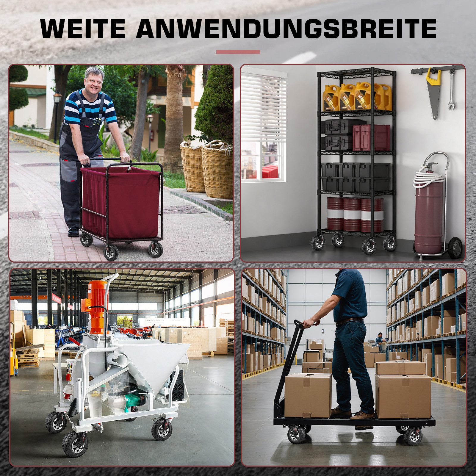 XERSEK Schwerlastrolle Luftreifen 250mm Luftrad Lenkrolle mit Alu-Halterung bis 170KG/Rad, (Set, Lenkrollen, Bremsrollen, starre Rollen, 360° Drehbar, Leise Lan – Bild 5 von 5