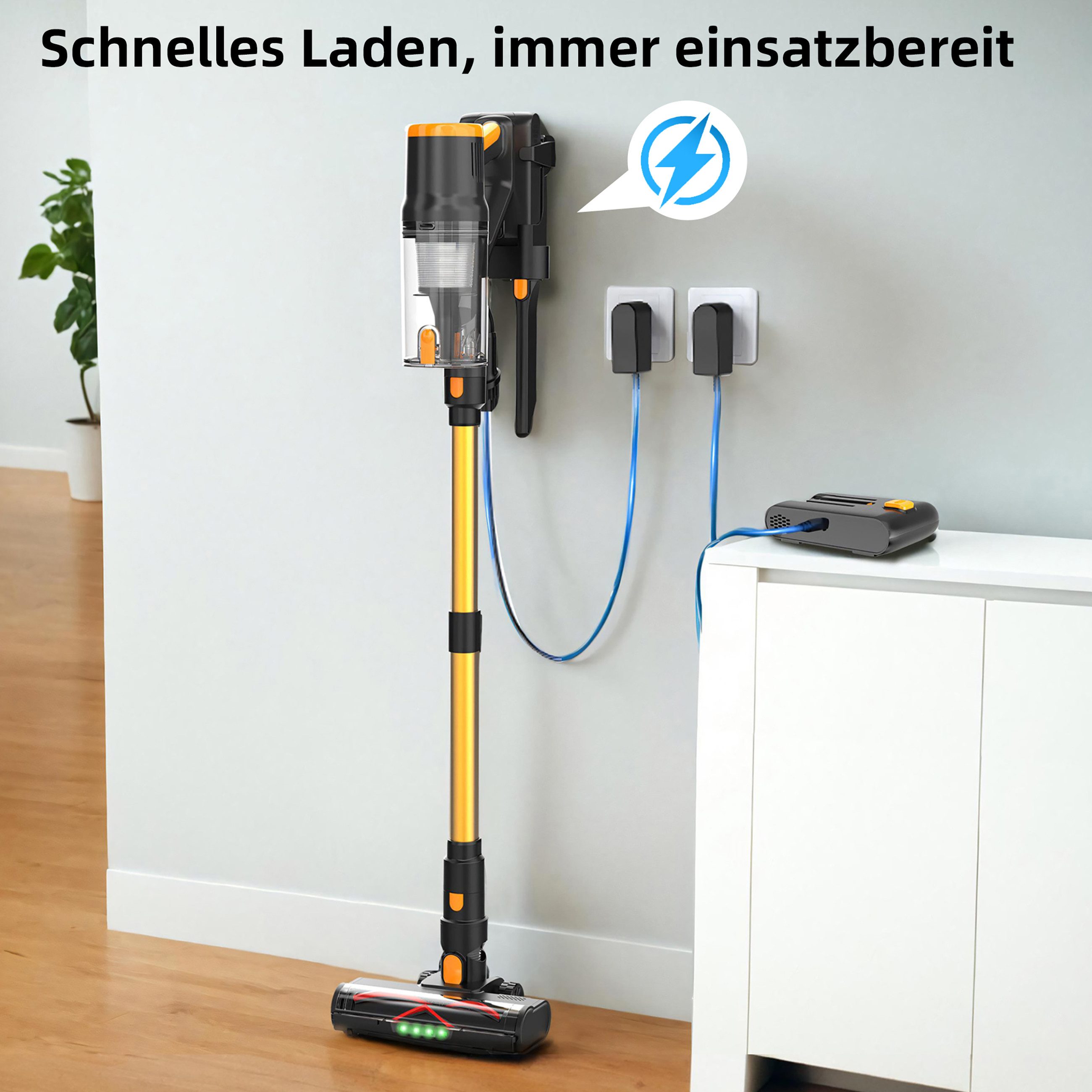 Blossom Hand-und Stielstaubsauger stielstaubsauger ohne kabel DSV112A Akku-Hand-und Stielstaubsauger, beutellos, 55kpa 550W Stielstaubsauge Staubsauger kabellos,65 min, Gelb