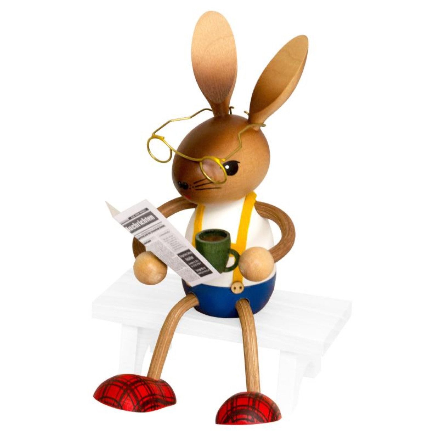 Osterhase Kuhnert Langbein-Hase mit Zeitung und Kaffee