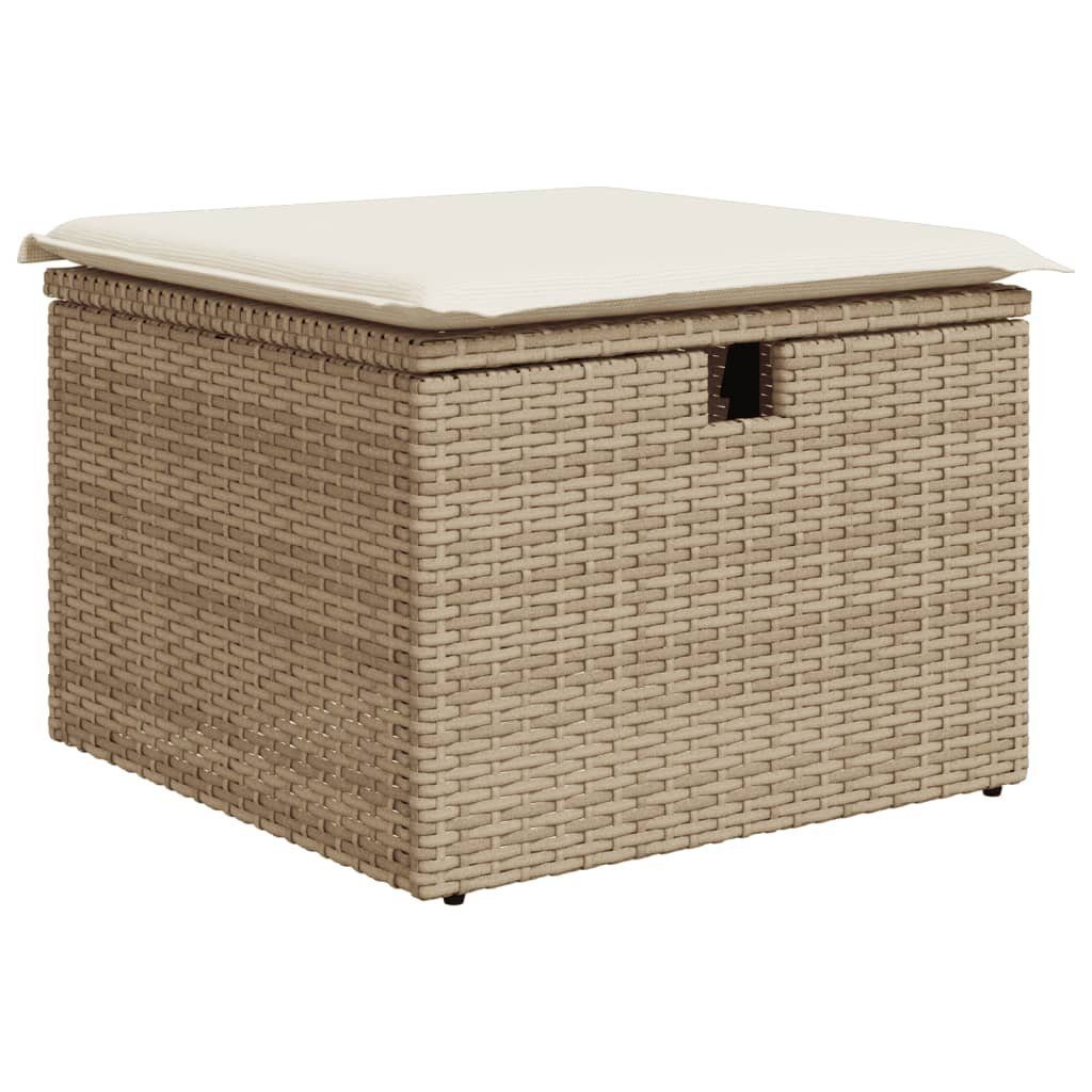 vidaXL Hocker Gartenhocker mit Kissen Beige 55x55x37 cm Poly Rattan (1 St)