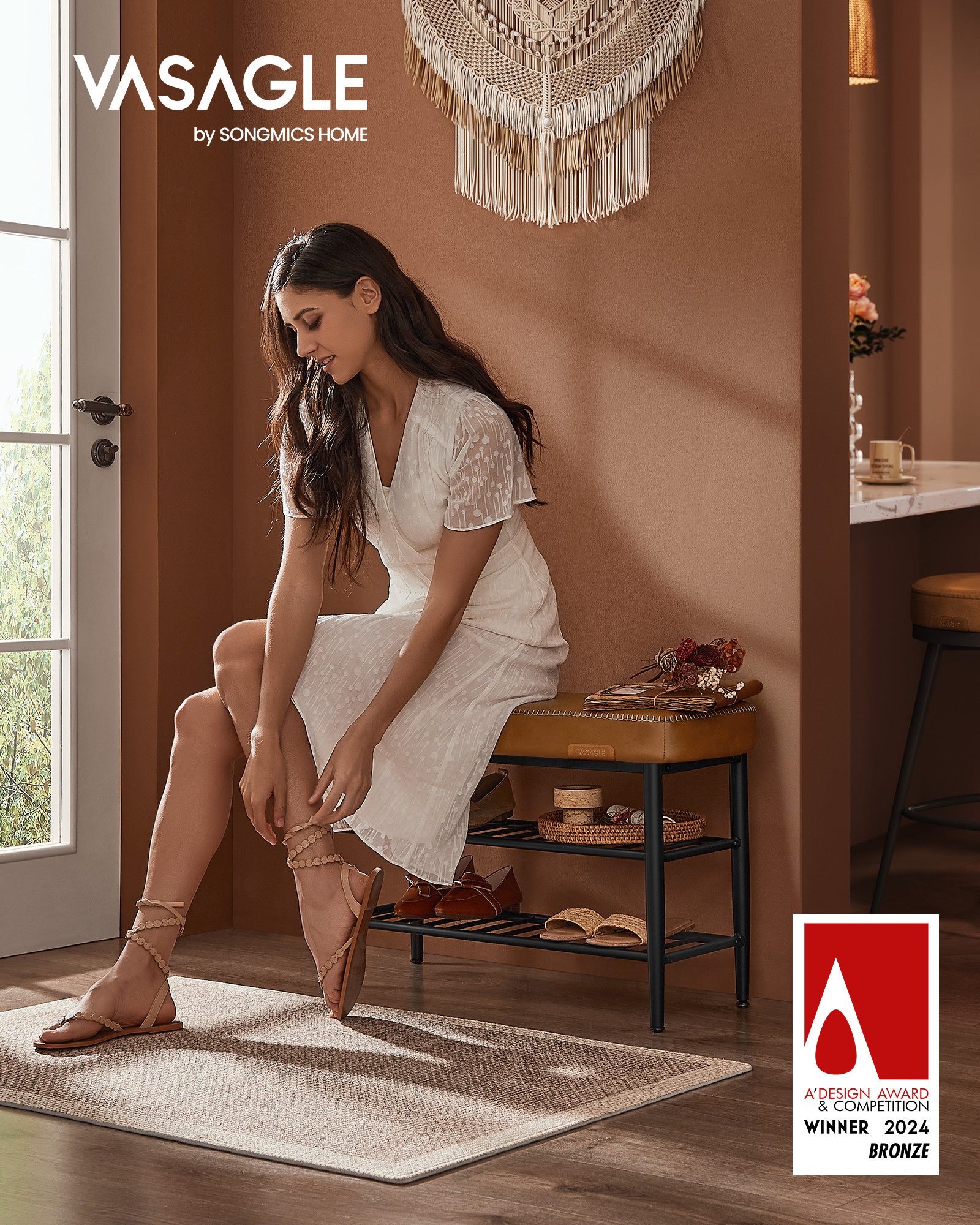 VASAGLE Schuhbank, Schuhregal, EKHO Series, Kunstleder, 30 x 80 x 50 cm