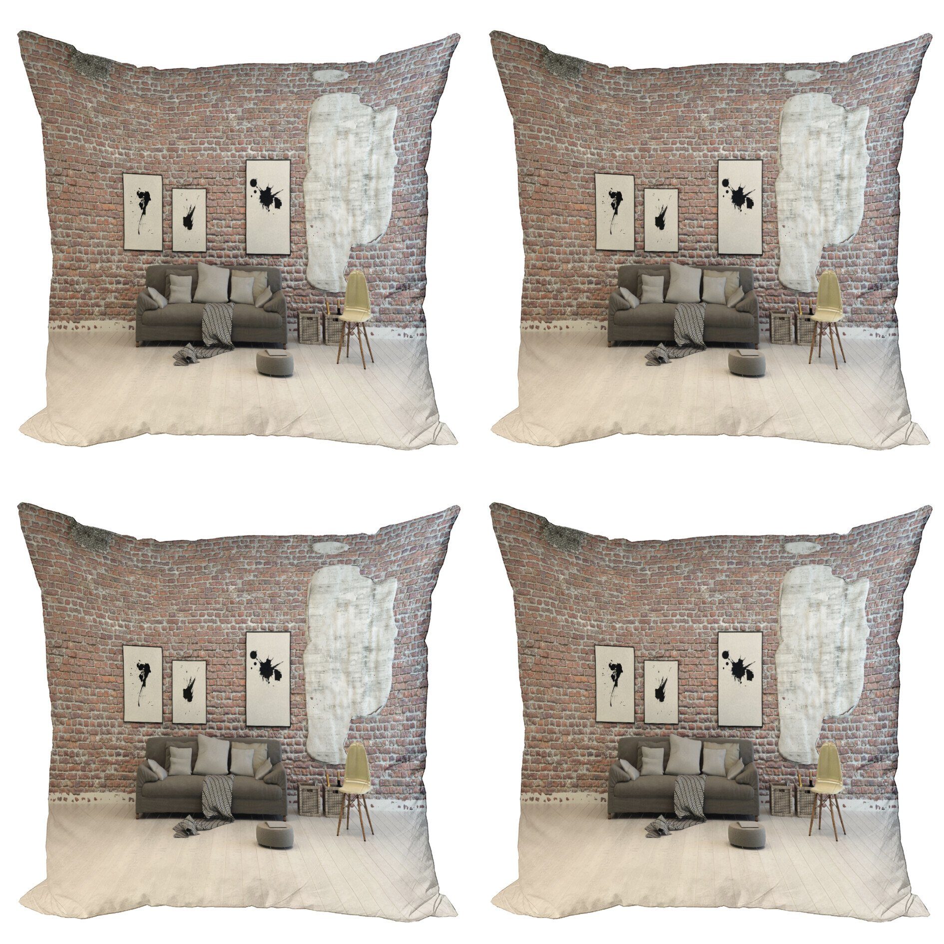 Kissenbezüge Modern Accent Doppelseitiger Digitaldruck, Stück), (4 Apartment Abakuhaus Ziegelwand Zimmereinrichtung