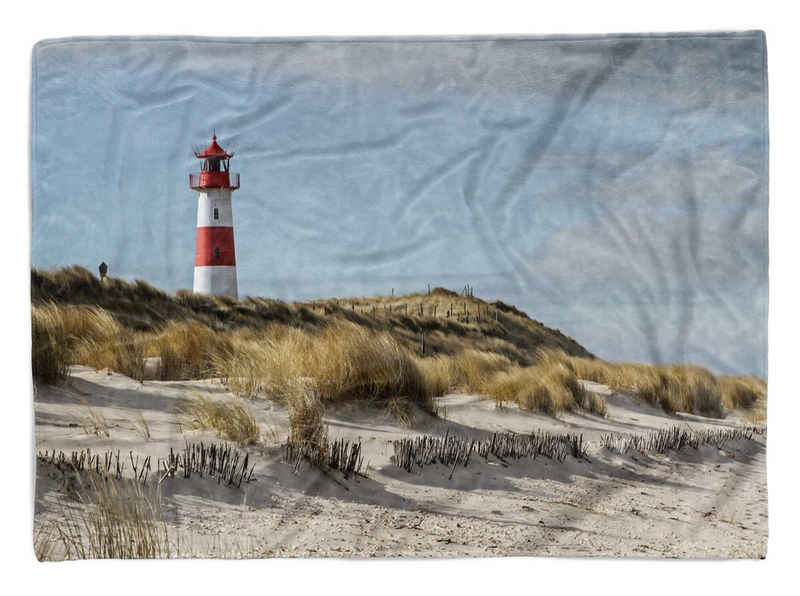 Sinus Art Handtücher Handtuch Strandhandtuch Saunatuch Kuscheldecke mit Fotomotiv Leuchtturm Nordsee, Baumwolle-Polyester-Mix (1-St), Handtuch