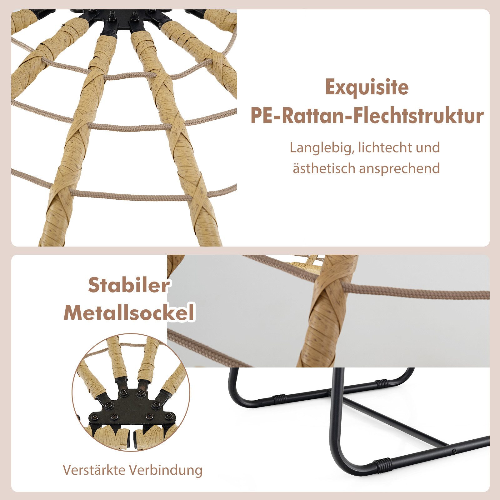 COSTWAY Hängesessel, Korbsessel mit Kissen, aus Rattan & Metall