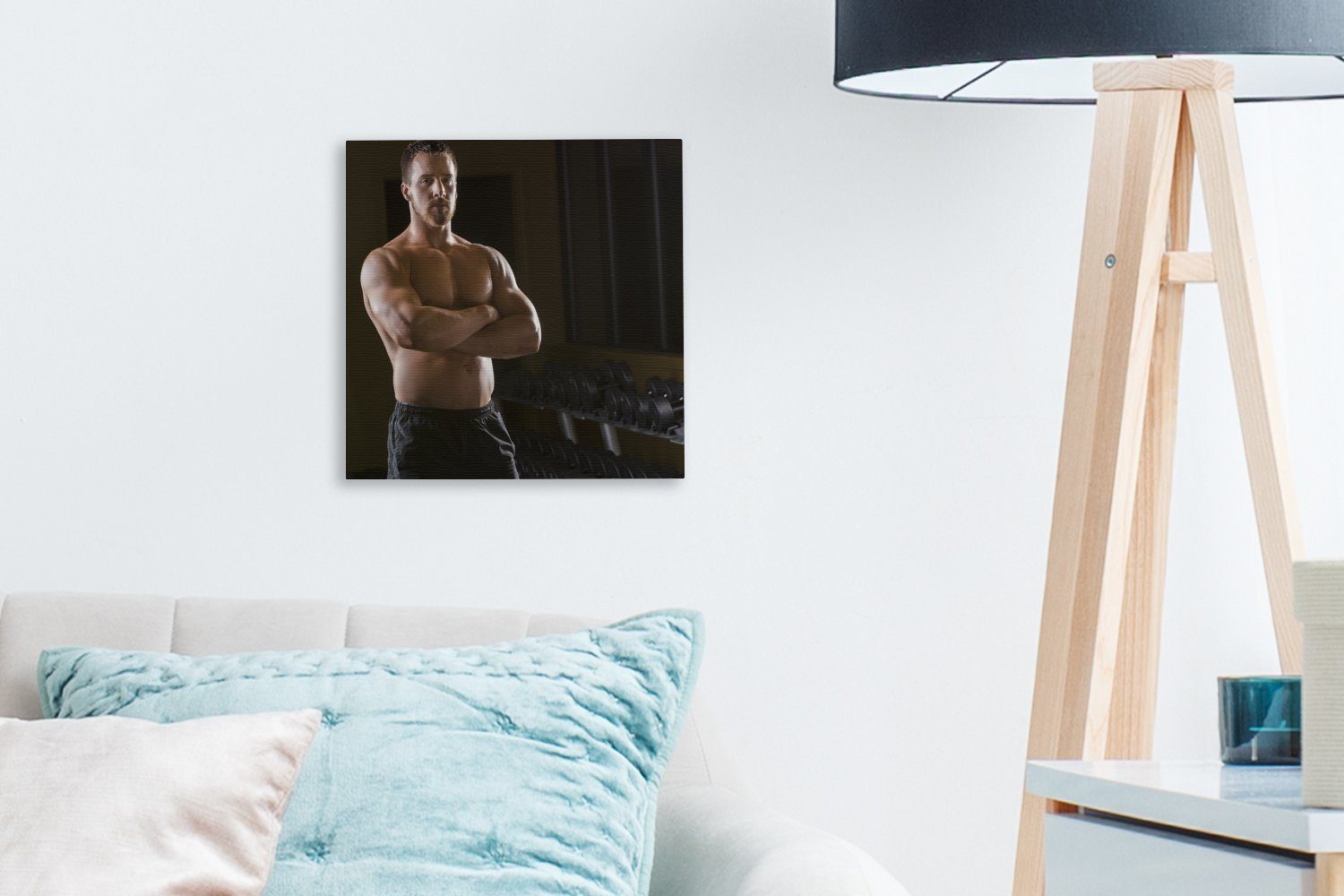 Mannes (1 Wohnzimmer St), OneMillionCanvasses® Foto Leinwandbild Fitnessstudio, im für muskulösen eines Schlafzimmer Bilder Leinwand