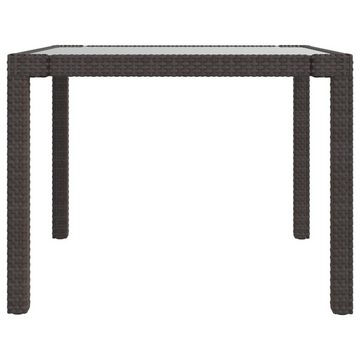 furnicato Gartentisch 90x90x75 cm Gehärtetes Glas Poly Rattan Braun