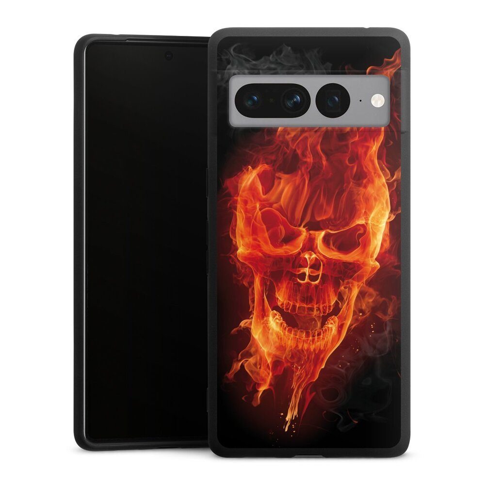 DeinDesign Handyhülle Totenkopf Feuer Schädel Burning Skull, Google Pixel 7 Pro Silikon Hülle Premium Case Handy Schutzhülle