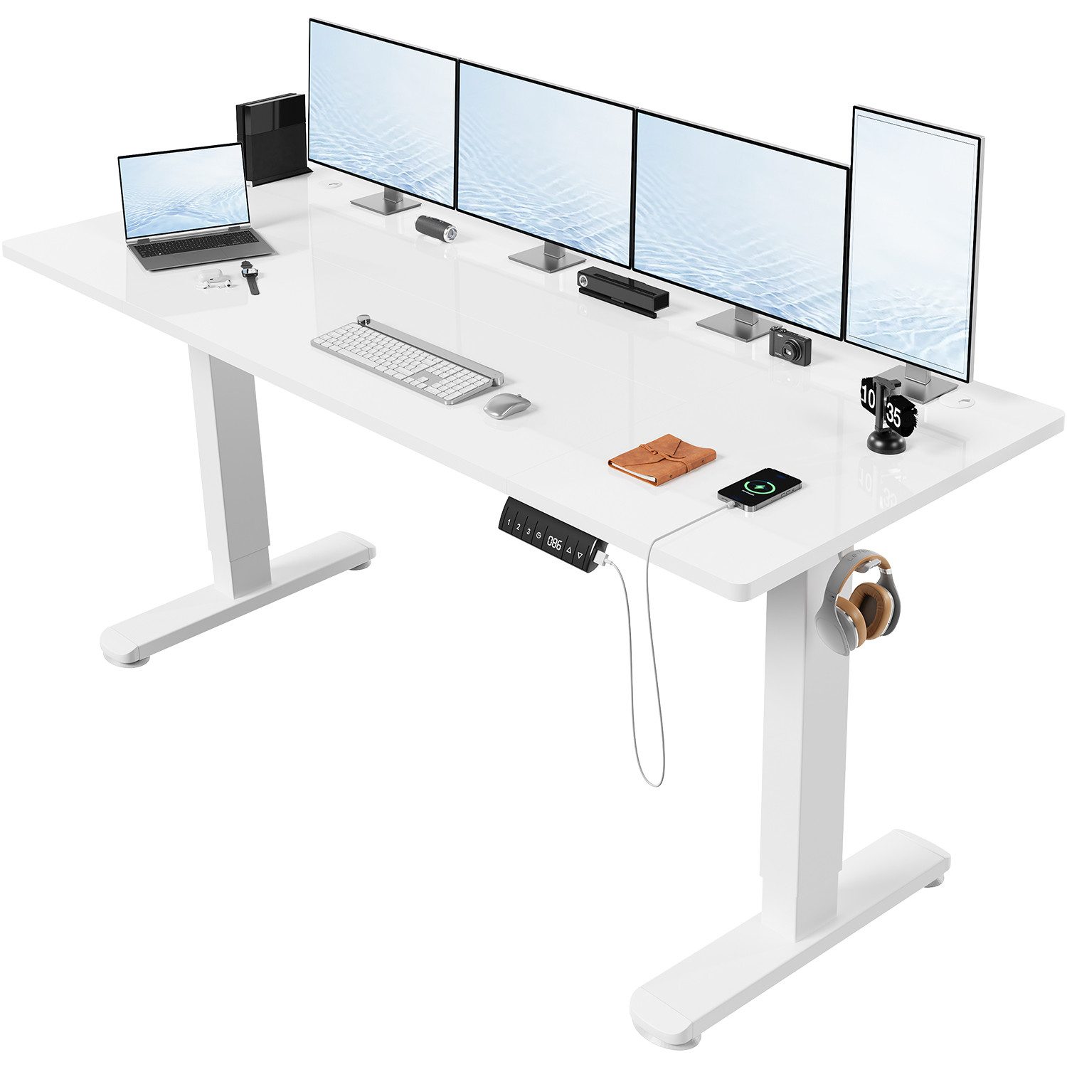 HOMALL Schreibtisch Höhenverstellbarer Elektrisch Schreibtisch, Vierteilige Tischplatte (Große Розмір 140*70cm 160/180*80cm, mit USB-Ladeanschluss, einstellbare 3-stufige Höhe)