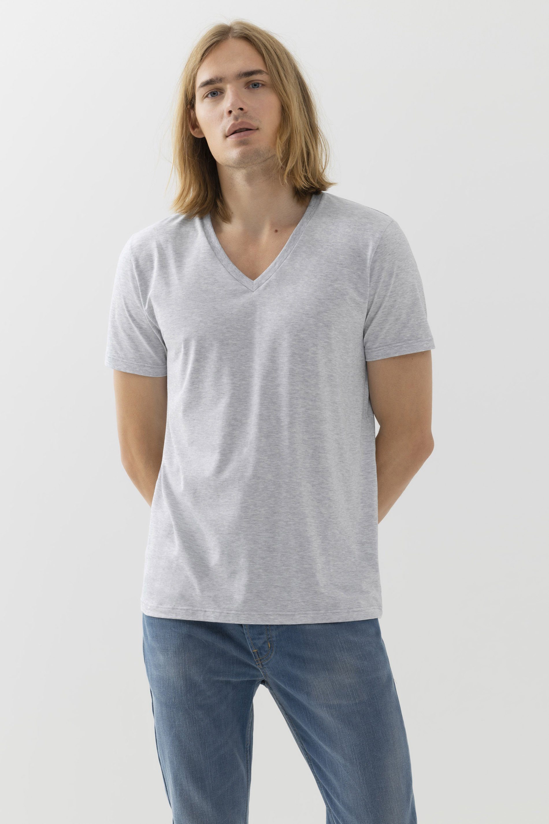 Grey Serie Cotton V-Shirt Mey (1-tlg) Dry Melange Colour Light Uni