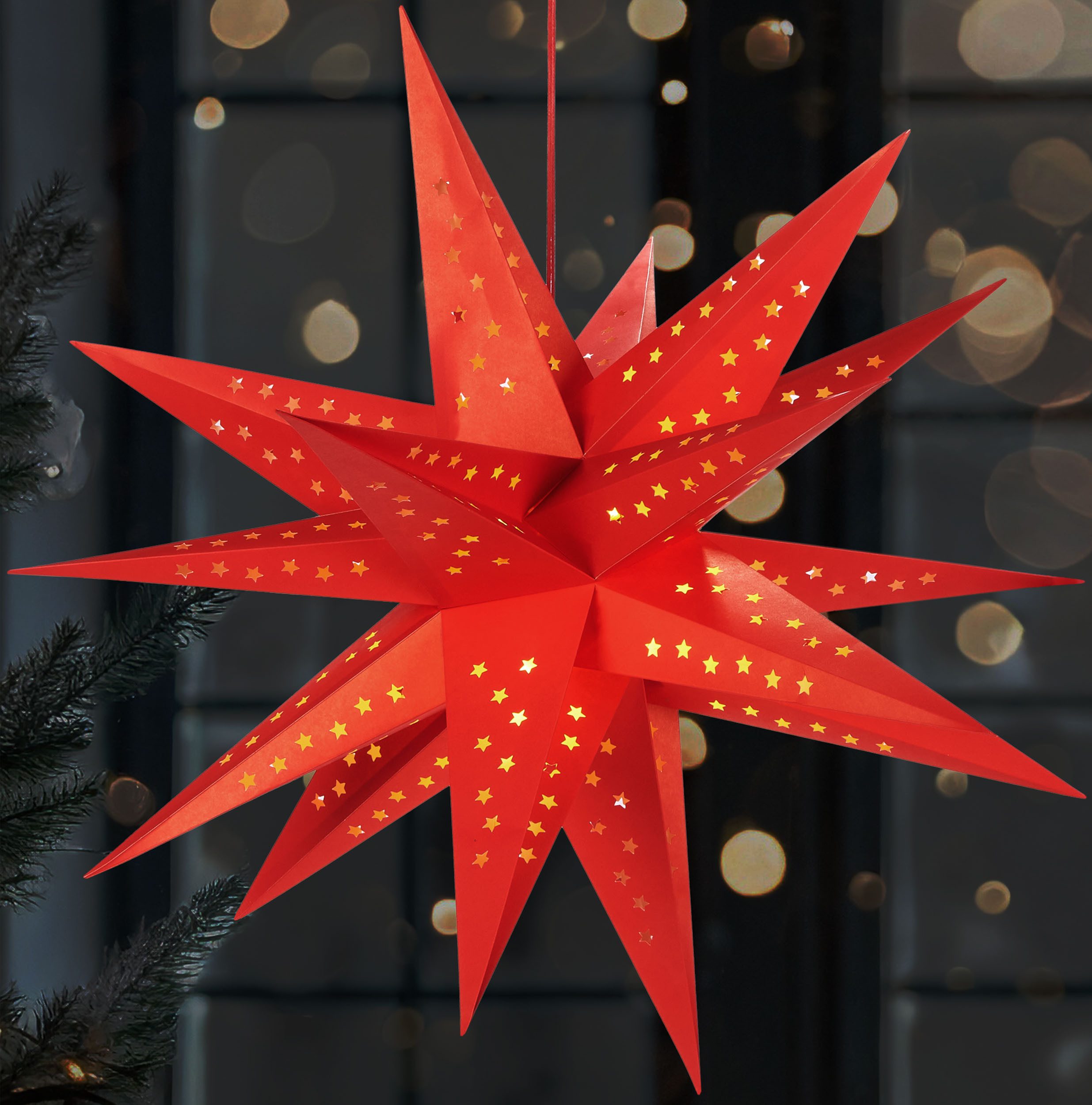 BRUBAKER LED Stern Weihnachtsstern für Innen - 60 cm XXL Leuchtstern - Hängend, Batteriebetrieben mit Timer, LED fest integriert, Warmweiß, Adventsstern für Fensterdeko Weihnachtsdeko - Papierstern Weihnachten