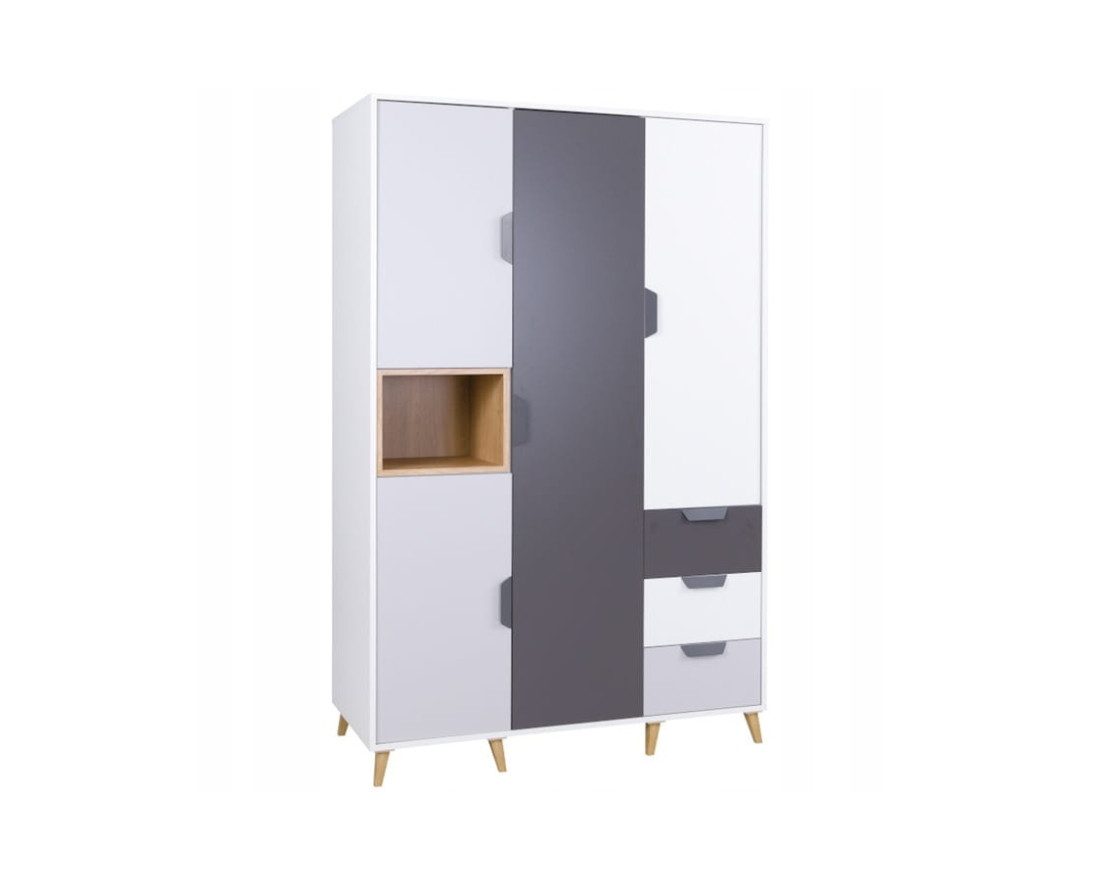 Kinderkleiderschrank JUSTIN 1 Kleiderschrank 3-türig Drehtürenschrank