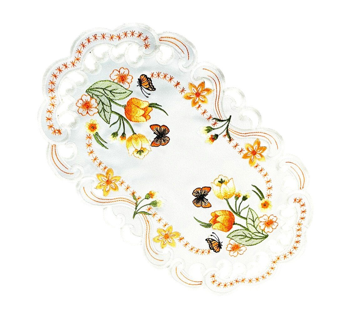 Westernlifestyle Tischdecke Orange Tulpen und Schmetterlinge Tischläufer günstig online kaufen