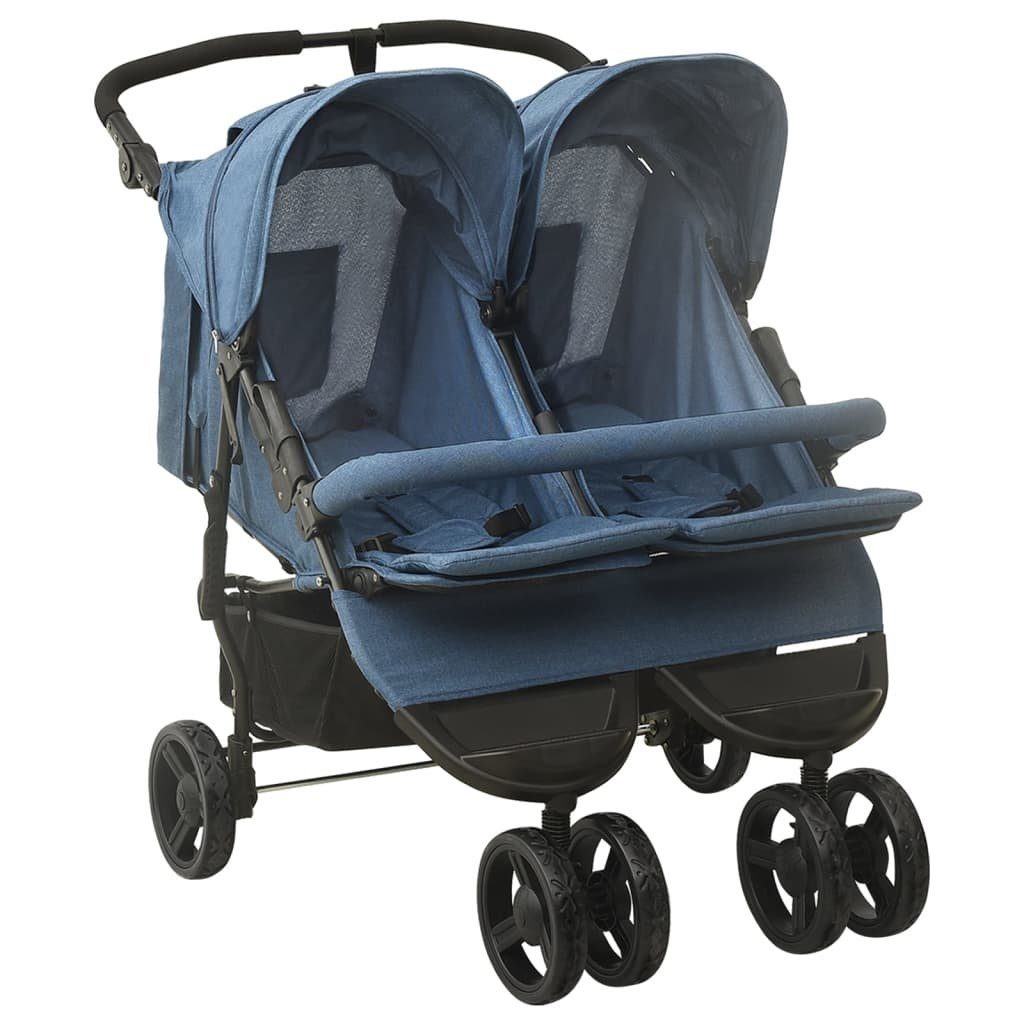 Kinder-Buggy aus Stahl, Leinenstoff in Marineblau