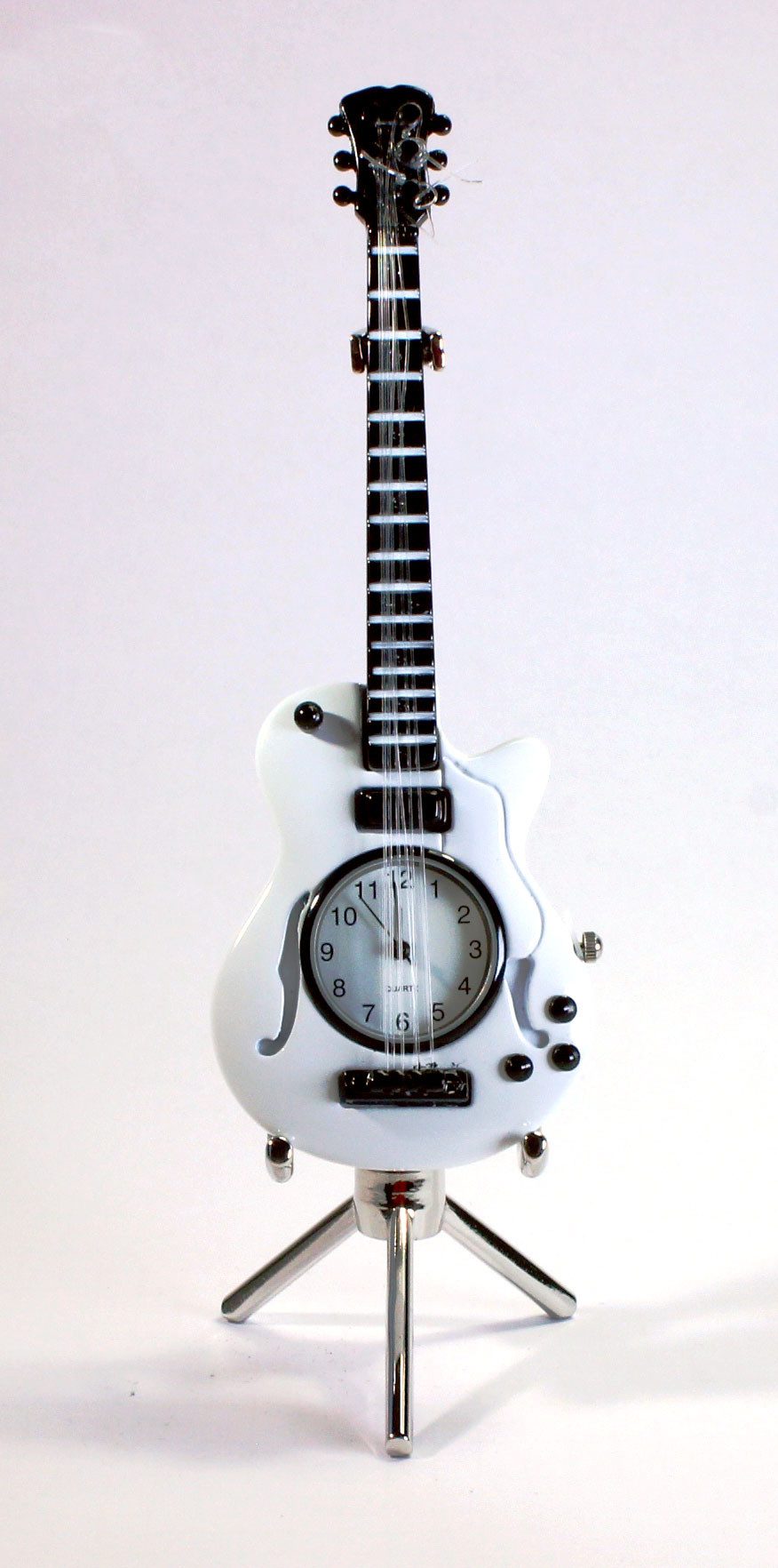Siva Standuhr TIschuhr Gitarre weiß Quarzuhr aus Metall Siva Clock