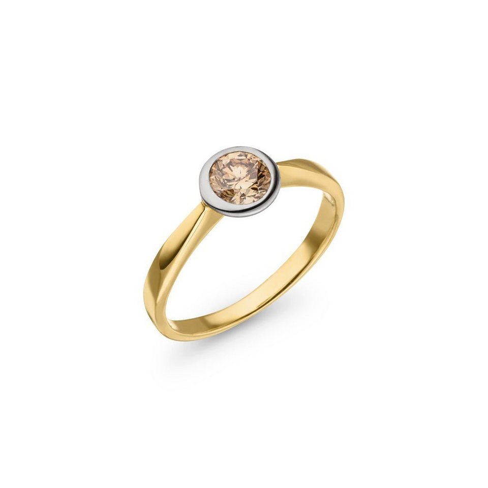 SKIELKA DESIGNSCHMUCK Goldring Diamant Ring "Champagne" 0,60 Karat  (Gelbgold / Weißgold 585), hochwertige Goldschmiedearbeit aus Deutschland