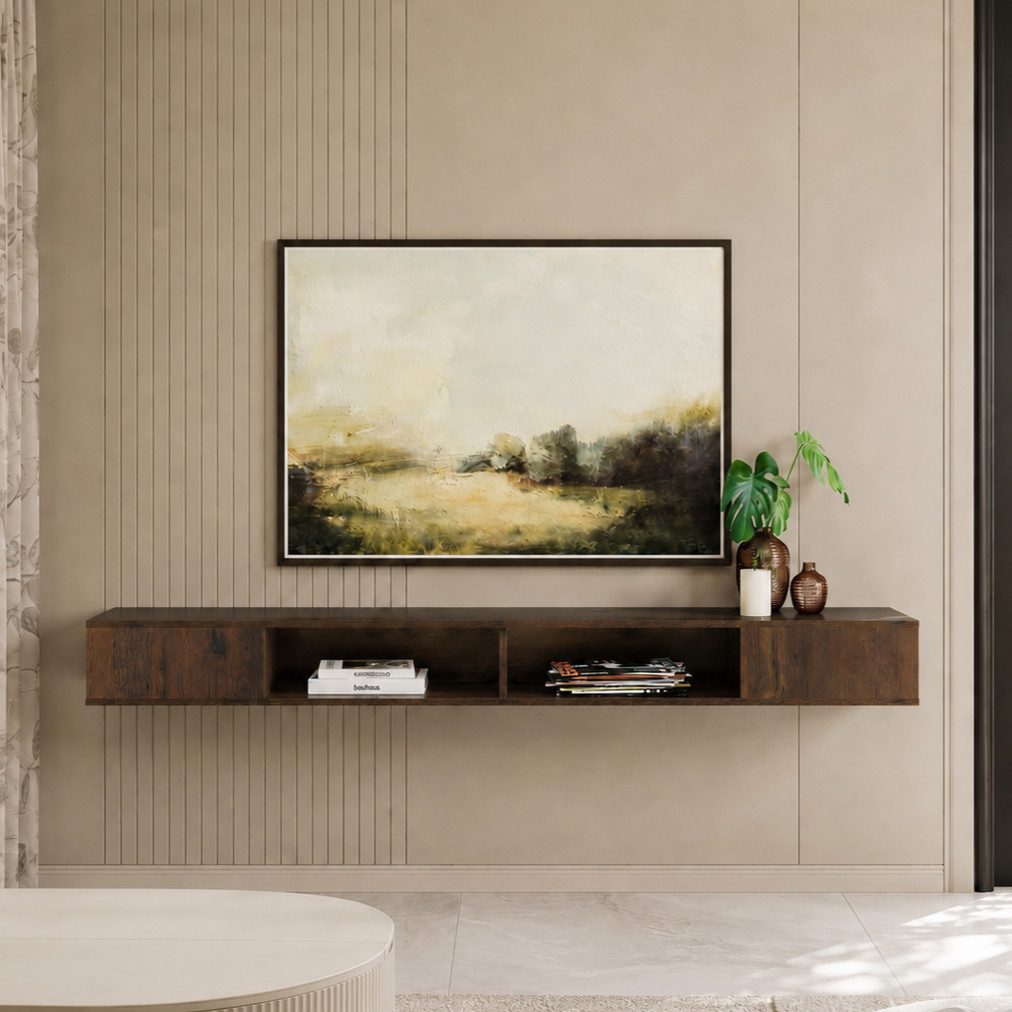 WAMPAT Lowboard ca. 180 cm breiter hängender TV-Schrank mit 4 Fächern (für Fernseher bis 80 Zoll, mit LED-Beleuchtung), TV Board, offene Seiten