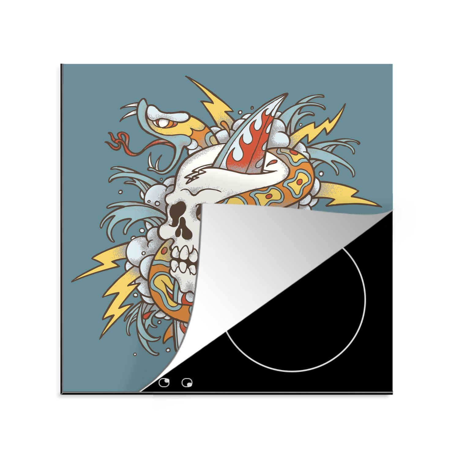 MuchoWow Herdblende-/Abdeckplatte Ein Schädel mit Schlangen, Vinyl, (1 tlg), 78x78 cm, Ceranfeldabdeckung, Arbeitsplatte für küche | Herdabdeckplatten