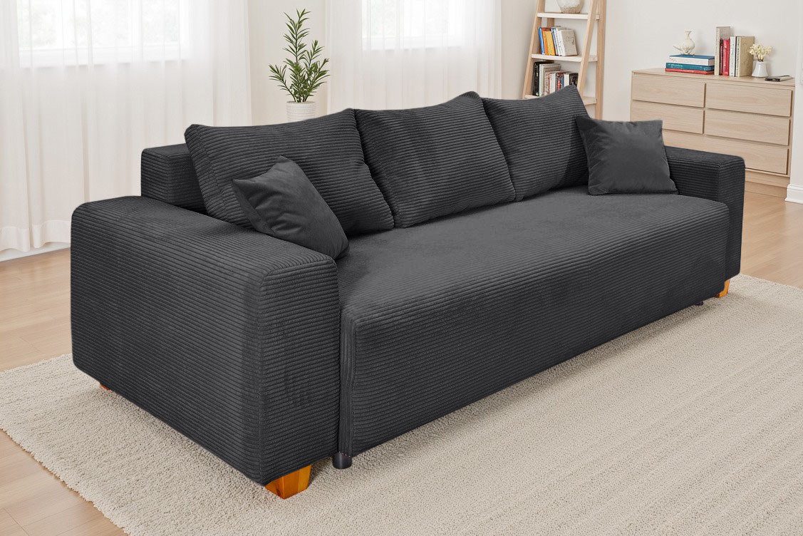COLLECTION AB Schlafsofa Yves, B: 243 cm, Liegefl. 142x194 cm, Schlaffunktion, Bettkasten & 2 Zierkissen, Federkern