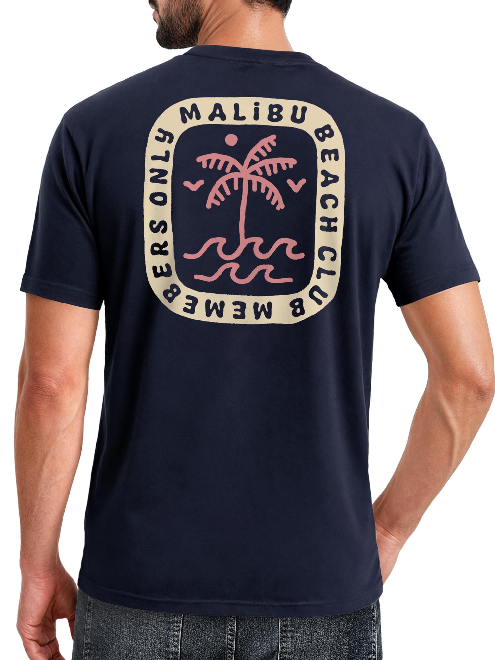 Print-Shirt Herren T-Shirt Backprint Surfer Style mit Grafik Aufdruck Malibu