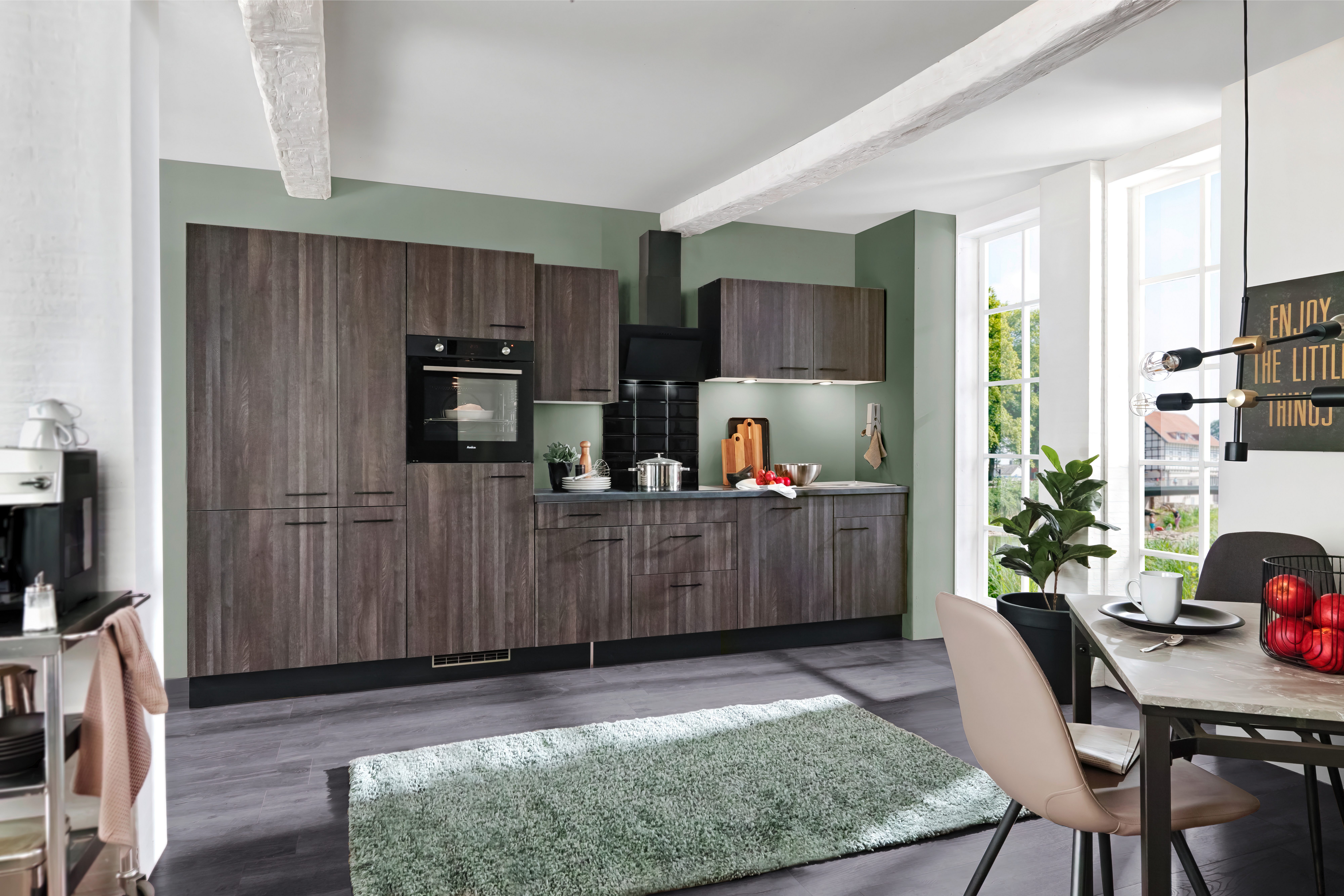 wiho Küchen Küche Nisos, Soft-Close, 370 cm, Backofen matt schwarz, Teleskopauszug